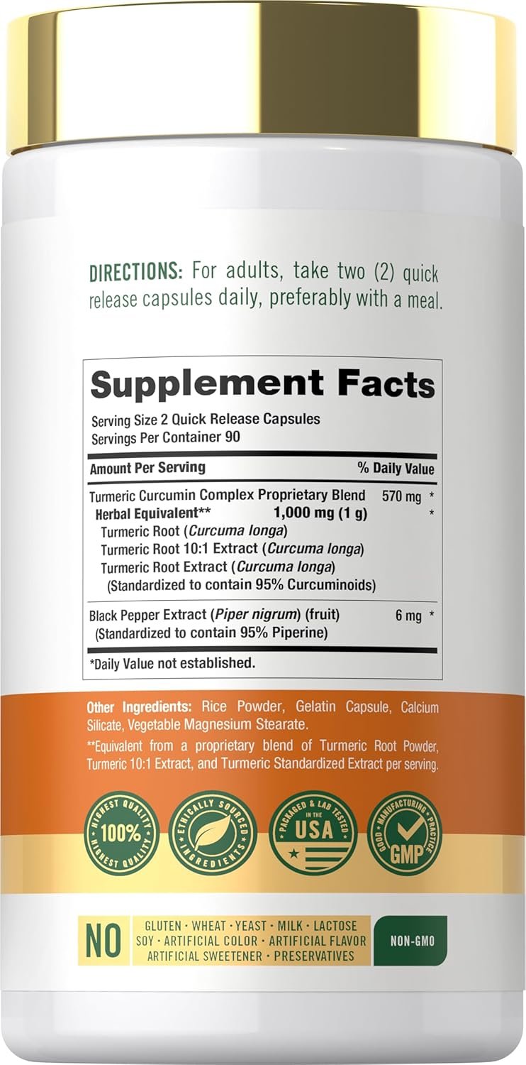 Carlyle Turmeric Curcumin with Black Pepper | 180 Capsules | Turmeric Complex Supplement | Non-GMO, Gluten Free - Image 2