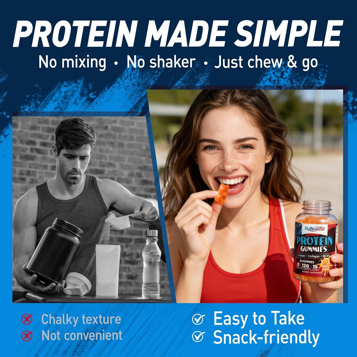 Whey Protein Gummies for Women Men, 12g High Protein Supplements with Collagen & BCAA for Muscle & Energy Recovery, Sugar-Free & Low Calorie Snacks, Orange, 120 Chews - Image 6