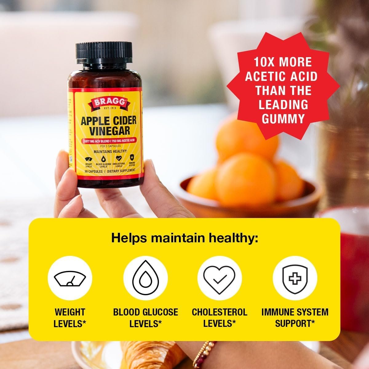 Bragg Organic Apple Cider Vinegar Capsules with Vitamin D and Zinc - 90 Count - Supports Immune System - Image 2