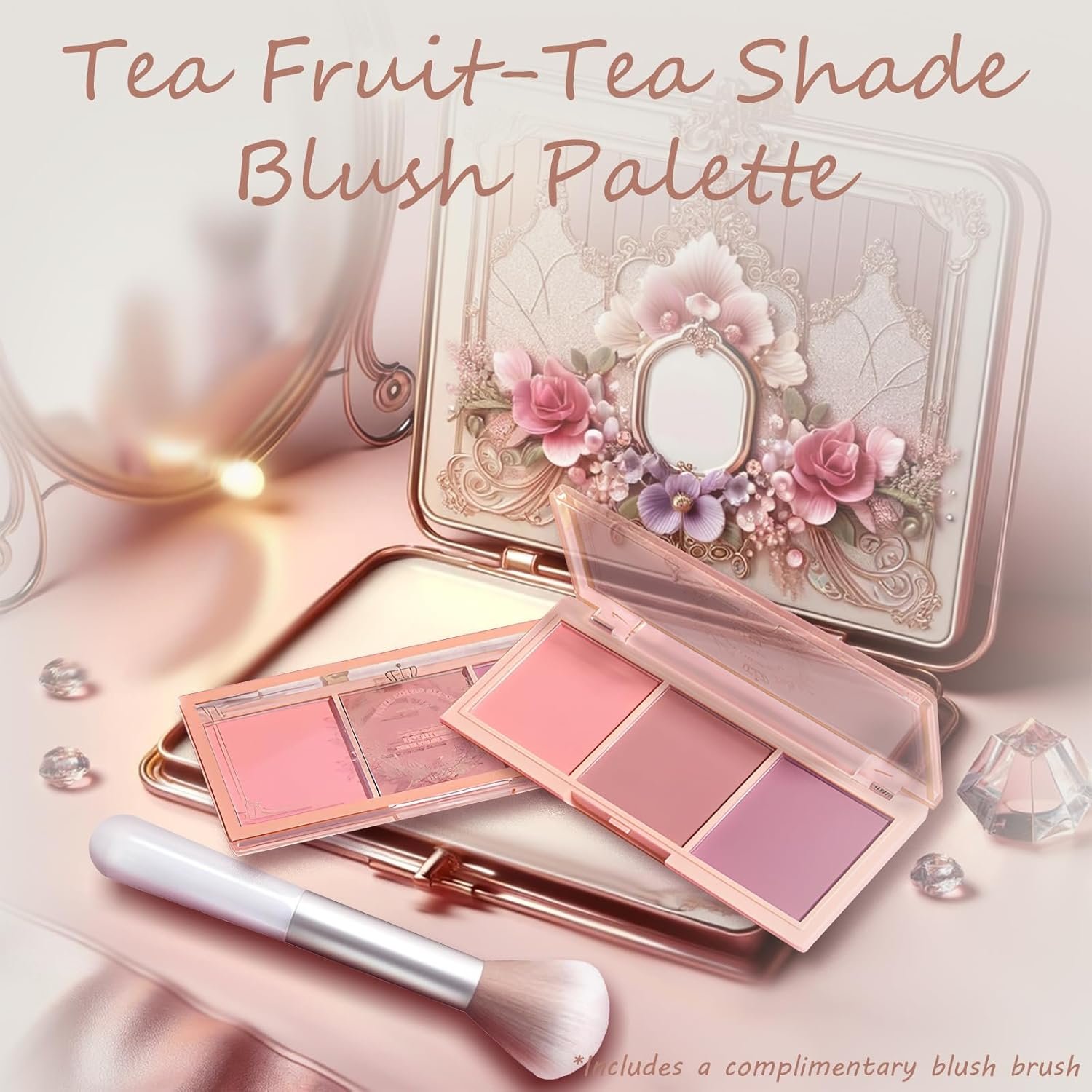 3 Color Matte Pink Blush Palette with Brush, Long Lasting Cheek Makeup, Light and Smooth Blush Powder for Face Beauty - Image 2