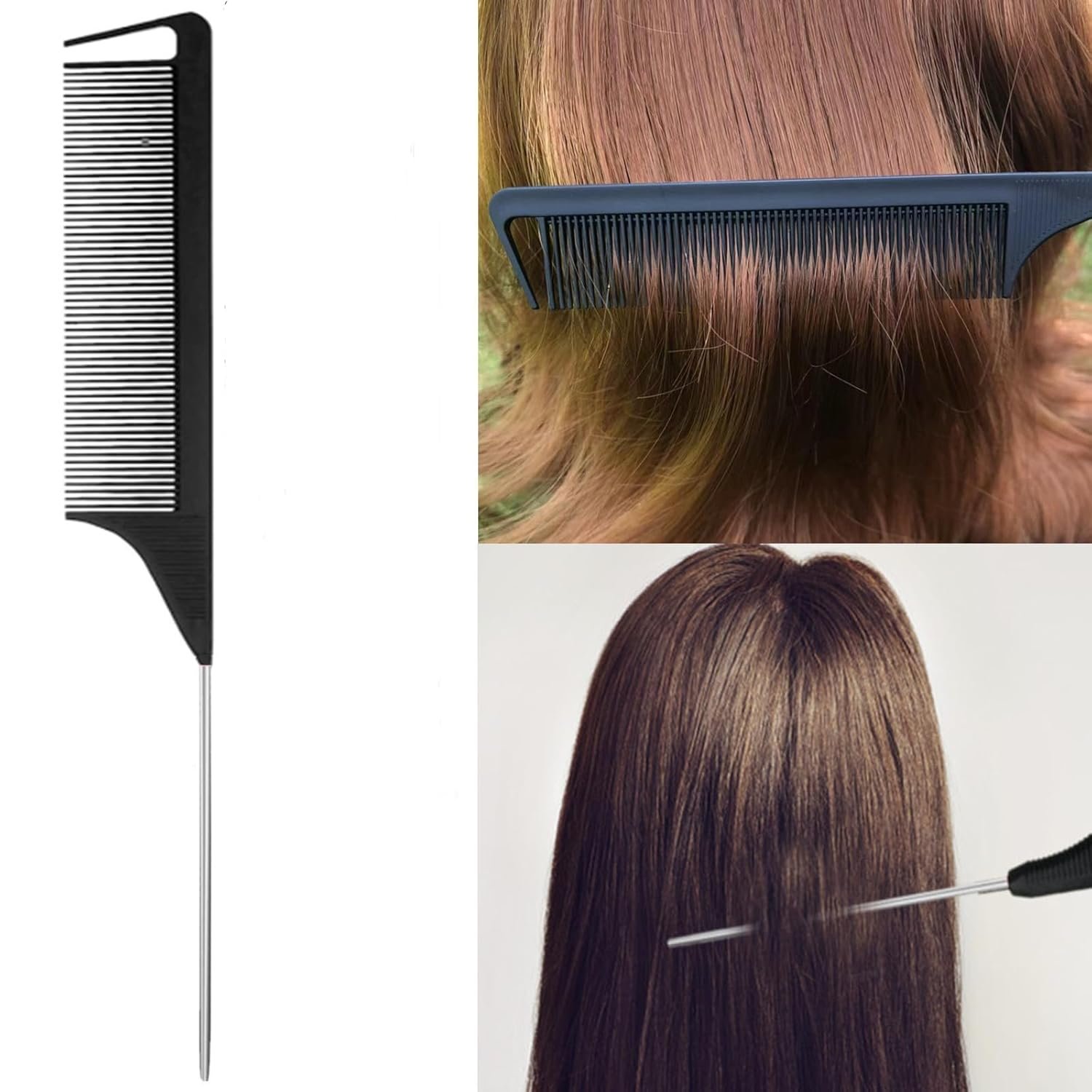 5Pcs Slick Back Brush Set with Topsy Tail Tool, Teasing Bristle, Rat Comb for Women & Girls Hair Styling, Flyaways Control and Edge Combing - BIACK - Image 6