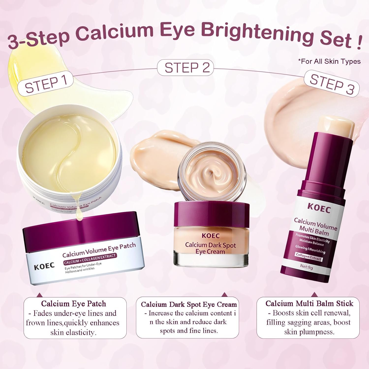 Calcium Volume Multi Balm Stick + Under Eye patch 60ea + Calcium Eye Ceam, Collagen Boosting, Wrinkle Smoothing, Firming & Eye Hollow Plumping Eye Treatment,Hydrating, Anti-Aging & Travel Friendly - Image 6