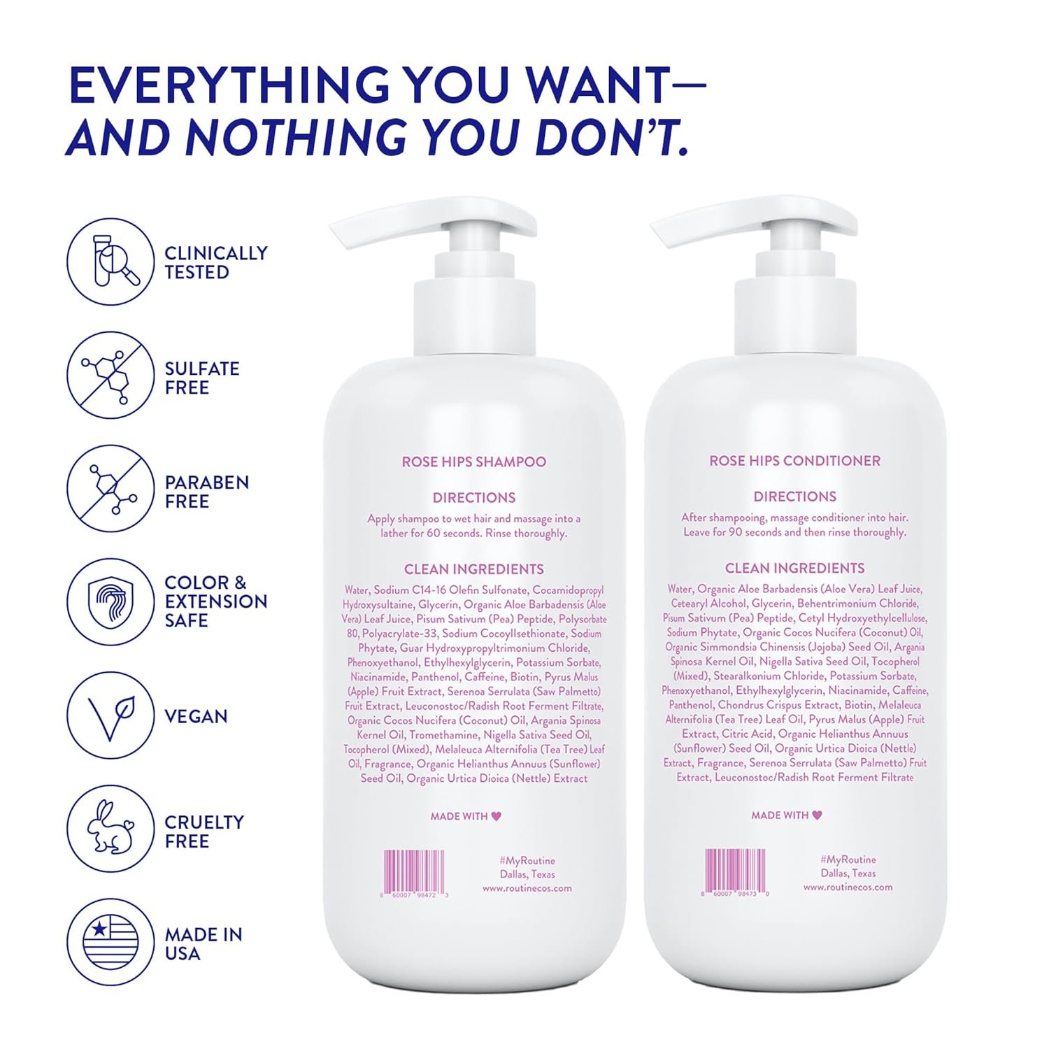 Routine Wellness Anti-Thinning Shampoo and Conditioner Set for Thinning Hair - Biotin DHT Blocker Women & Men - Color Safe Shampoo for Hair Loss & Healthier Hair - Rose Hips (Pack of 2) - Image 7