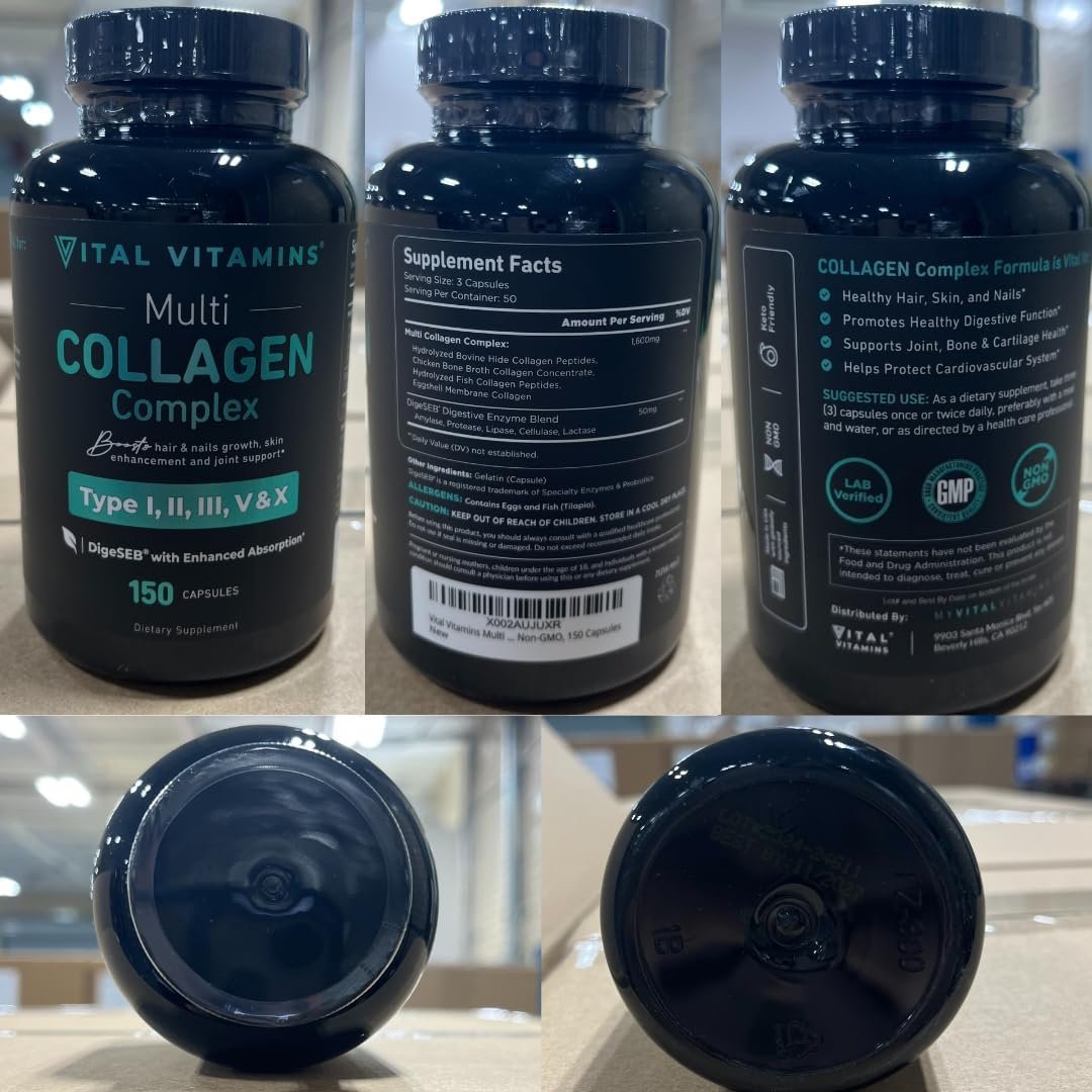 Vital Vitamins Multi Collagen Peptides Capsules for Women & Men - Type I, II, III, V, X Collagen Supplements - Grass-Fed, Non-GMO - 150 Pills - Image 8