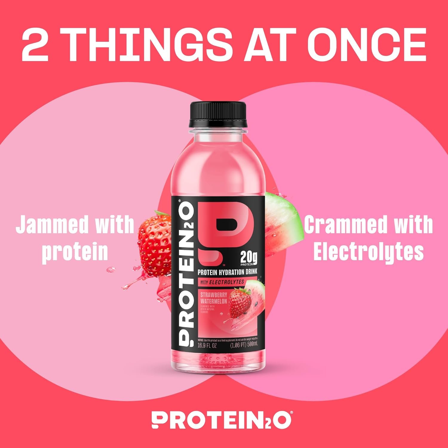 Protein2o Hydration Drink - 2-in-1 Liquid Clear Whey Protein Isolate and Electrolyte Drink - 20g Protein, Vitamins B5, B6 - Post-Workout Recovery - 16.9 Fl Oz - 12 Count Strawberry Watermelon - Image 2