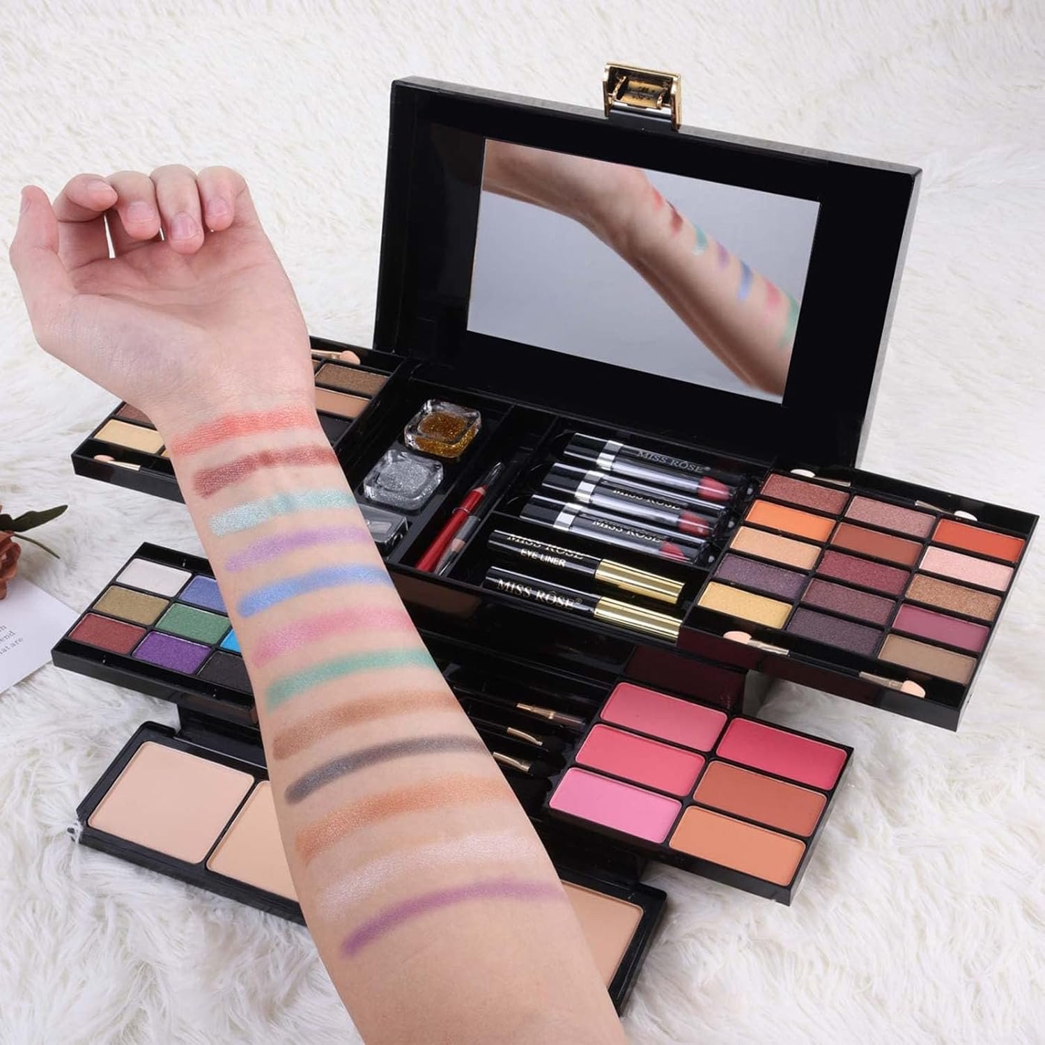 MISS ROSE M 58 Color Professional Makeup Kit for Women Full Kit, Include Eyeshadow Facial Blusher Eyebrow Powder Face Concealer Powder Eyeliner Pencil and a Mirror(331N) - Image 7
