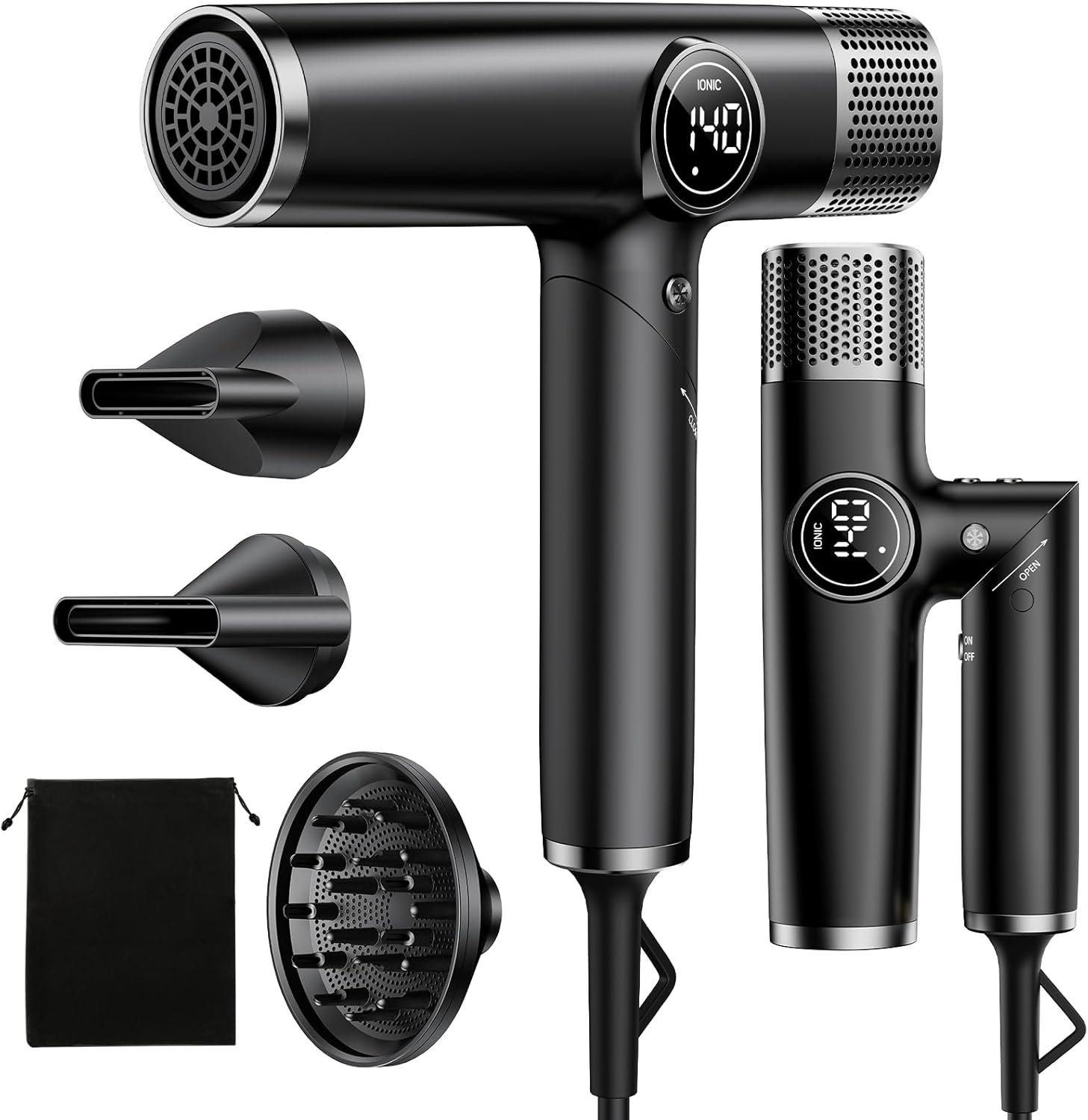Dual Voltage Travel Hair Dryer with Diffuser, 1900W Professional High-Speed Ionic Blow Dryer for Fast Drying, Lightweight, No Heat Damage, Global Use 110V-240V