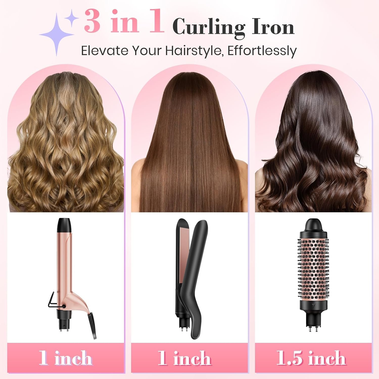 Ufree 3 in 1 Curling Iron, Curling Wand Set with Thermal Brush Flat Iron Hair Straightener, Dual Voltage Wand Curler, Instant Heat Up Hair Curler, Include Protective Glove 2 Clips, Gifts for Women - Image 2