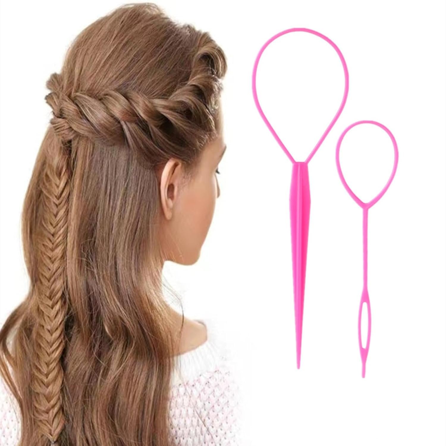 Aigee 6pcs Topsy Tail and Hair Loop Styling Tool Set - Ponytail Makers, French Braid Loops in Large and Small, Hair Pull Through Tools (Pink, Blue, Purple) for Women and Girls - Image 6