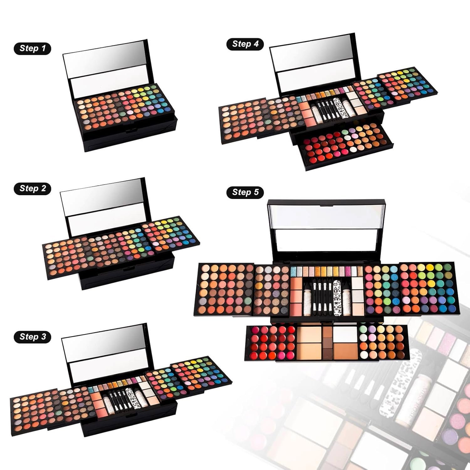 MISS ROSE M 187 Colors Professional Makeup Palette - All-in-One Kit With Eye Shadows, Lipsticks, Mascara, Foundations, Blushes, Brow Pencils, Nail File - Makeup Gift Set for Women and Girls - Image 6