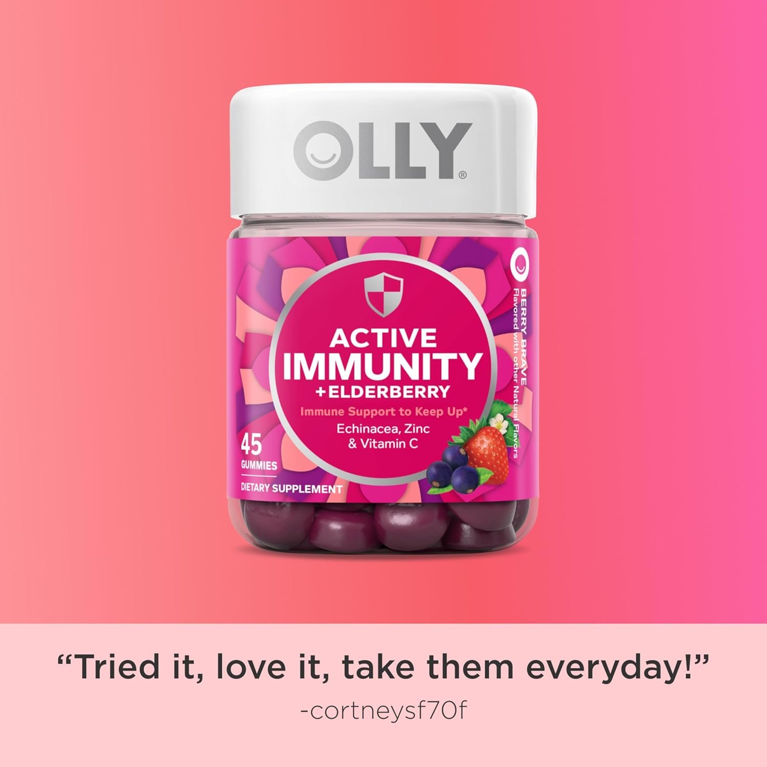 OLLY Active Immunity Gummy, Immune Support Supplement,* Elderberry, Zinc, Vitamin C, Berry Flavored, 15 Day Supply - 45 Count - Image 5