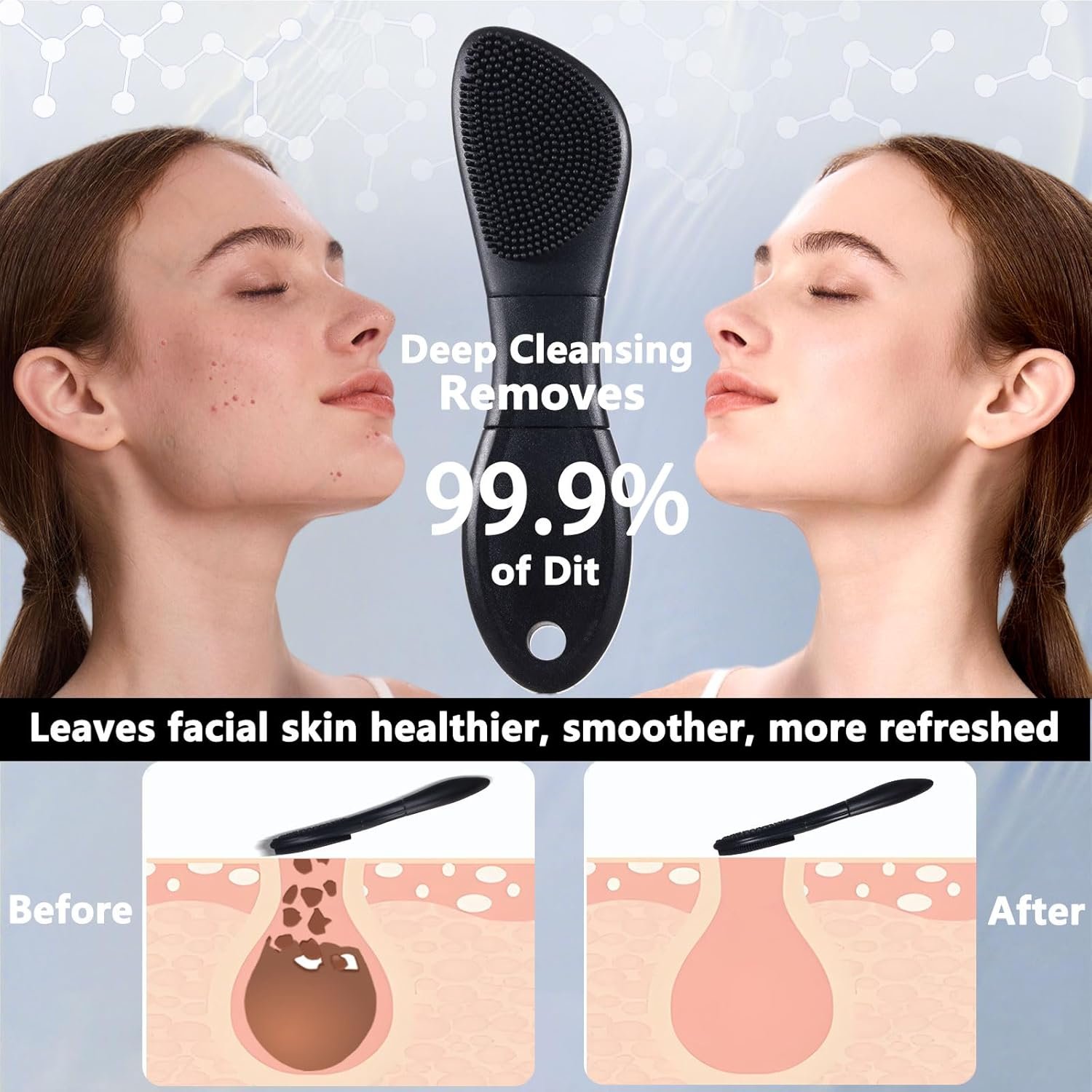 Silicone Face Scrubber Black Head Remover for Face- Appliances for Removing Make-up for Deep Cleansing Blackhead Remover Tools Face Spatula Makeup Removal Washing Brushes Pore Cleaner (Black) - Image 2