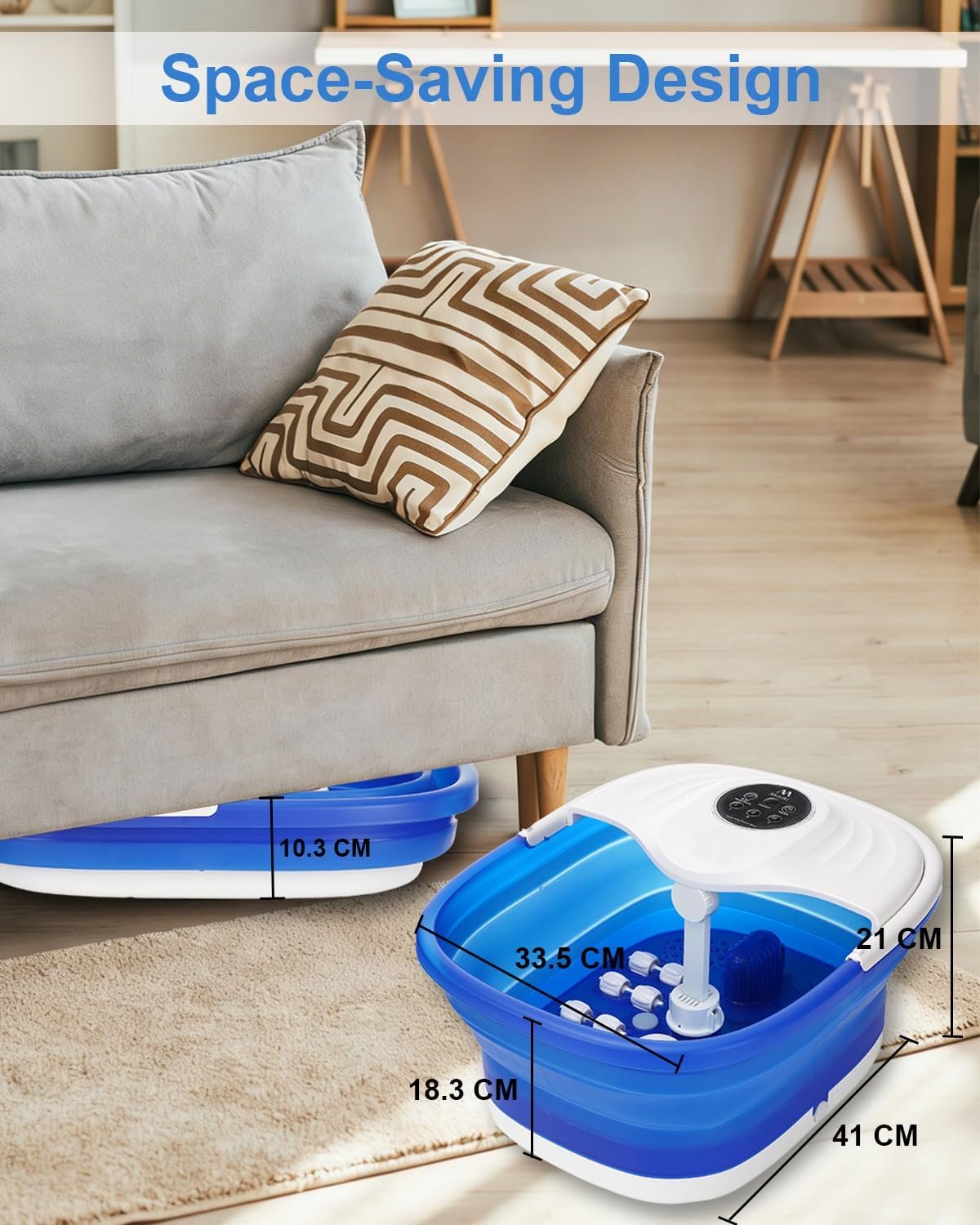 Collapsible Foot Spa Bath with Heat, Remote Control & 16 Massage Rollers, Fast Heating Pedicure Tub for Relaxing Tired Feet, Foot Soaker with Surf & Red Light, Fits Men Size 12 (Royal Blue) - Image 5