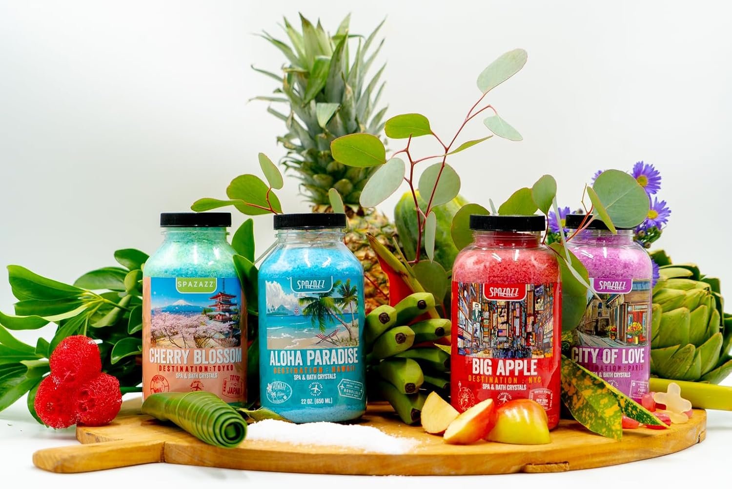 Hot Tub & Spa Aromatherapy Bath Salt Crystal Scents Spazazz Destinations Collection Bundle Aloha Paradise, Big Apple, City of Love, Cherry Blossom - Skin Moisturizer - Will Not Damage Spas & Hot Tubs - Image 6