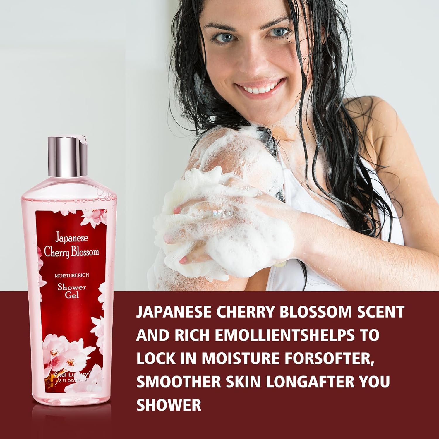 Japanese Cherry Blossom Bath and Body Set Shower Gel and Body Cream - Nourishing and Moisturizing Daily Skincare - 8 fl.oz / 236mL Each, Birthday Anniversary Wedding Gifts for Her and Him - Image 6