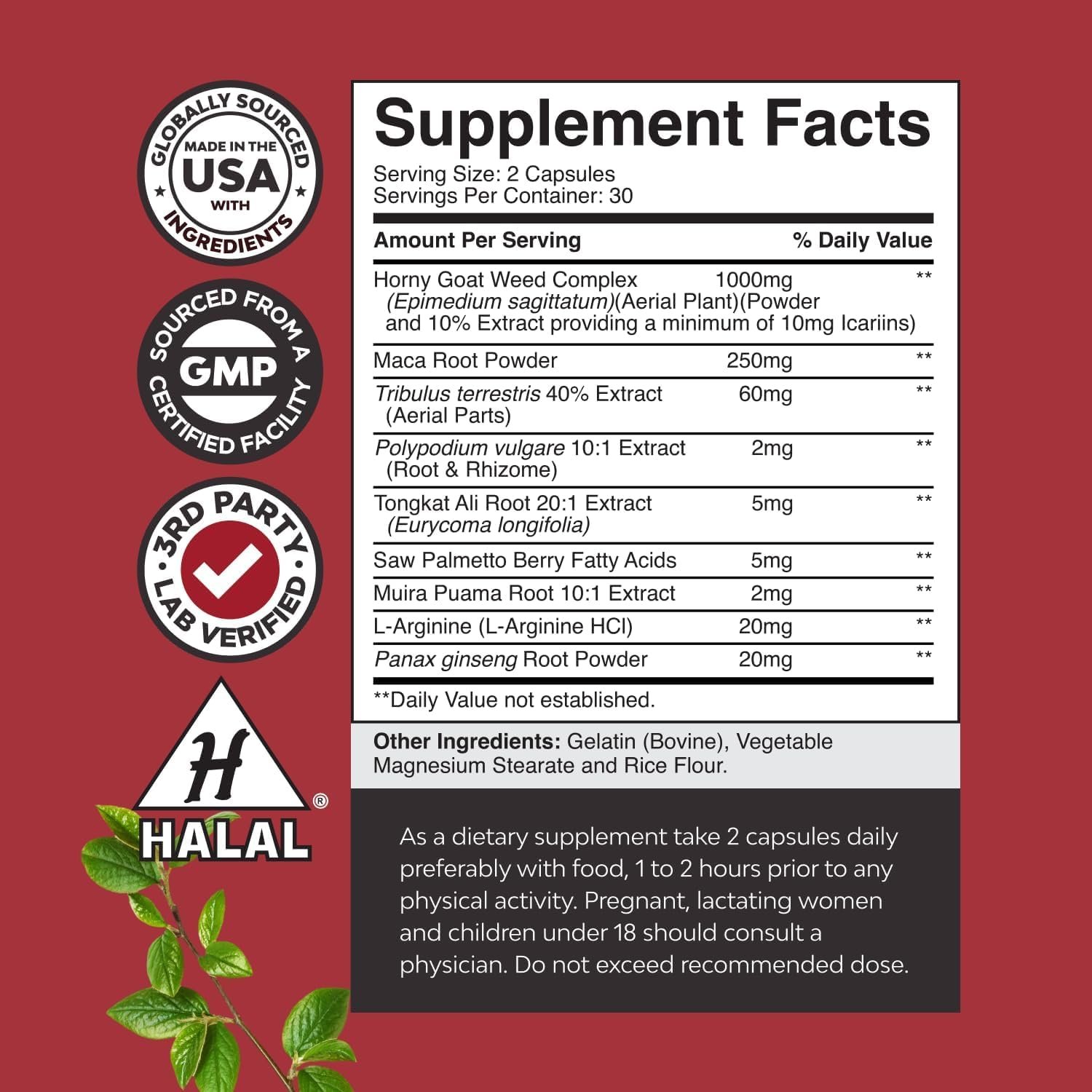 Horny Goat Weed for Men - Extra Strength Male Supplement with Black Maca Root, Tongkat Ali, Saw Palmetto & Panax Ginseng Extract for Stamina & Energy - 60 Count - Image 3