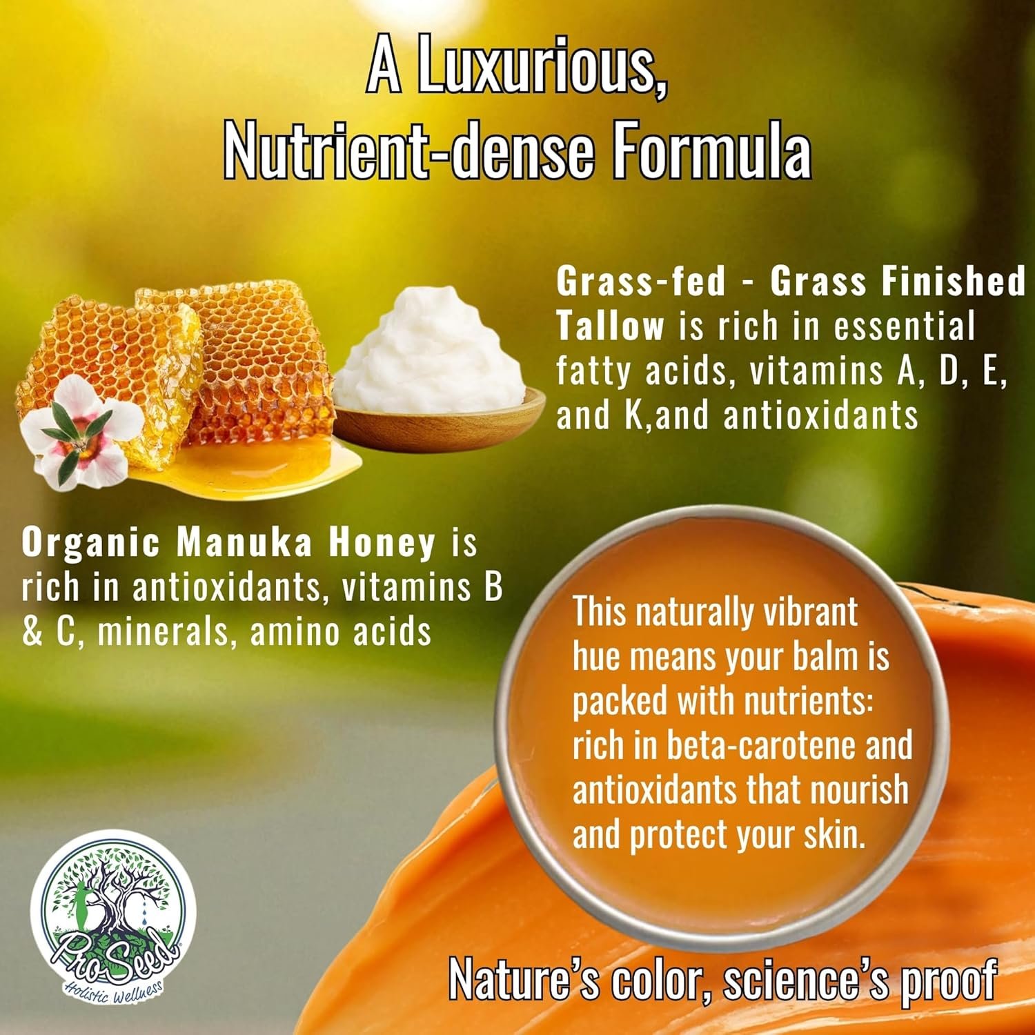 ProSeed Manuka Honey Unwhipped Tallow Balm – Handmade Grass-Fed Beef Moisturizer with Frankincense, Vitamin E, Castor, Buah Merah & Turmeric – Face & Body Cream for Men, Women & Kids – Travel Size - Image 4