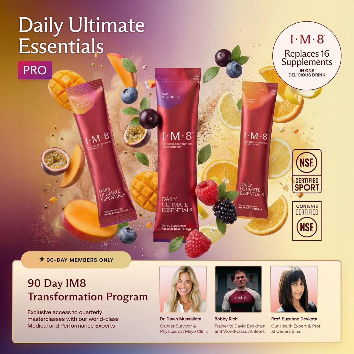IM8 Daily Ultimate Essentials All-in-One Multivitamin Supplement, 92 Nutrient Rich Ingredients CoQ10, Probiotics, Vitamins, Greens, Gluten Free, Vegan (30 Packets, Variety Pack) - Image 2