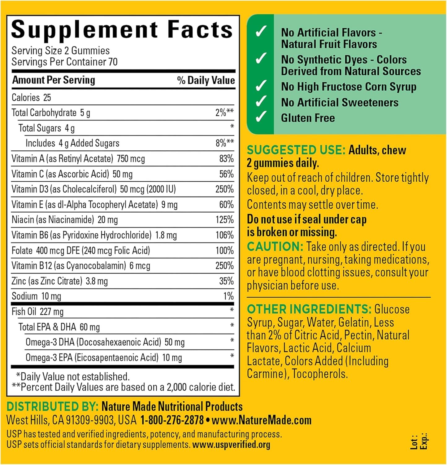 Nature Made Multivitamin + Omega-3, Multivitamin Gummies for Women and Men, Daily Nutritional Support, 140 Adult Gummy Vitamins & Minerals, 70 Day Supply - Image 6