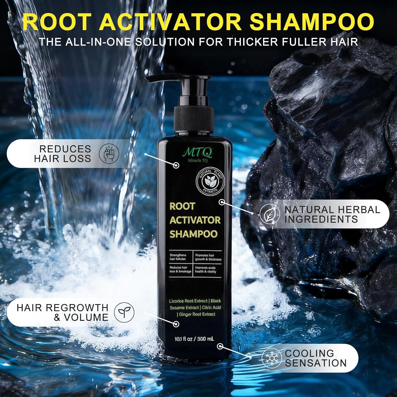 Root Activator Shampoo for Men & Women - Anti Hair Loss & Mens Hair Regrowth Shampoo with Natural Herbal Ingredients & Biotin - For Scalp Health & Cooling Sensation, 10.1 Fl Oz /300ml - Image 2