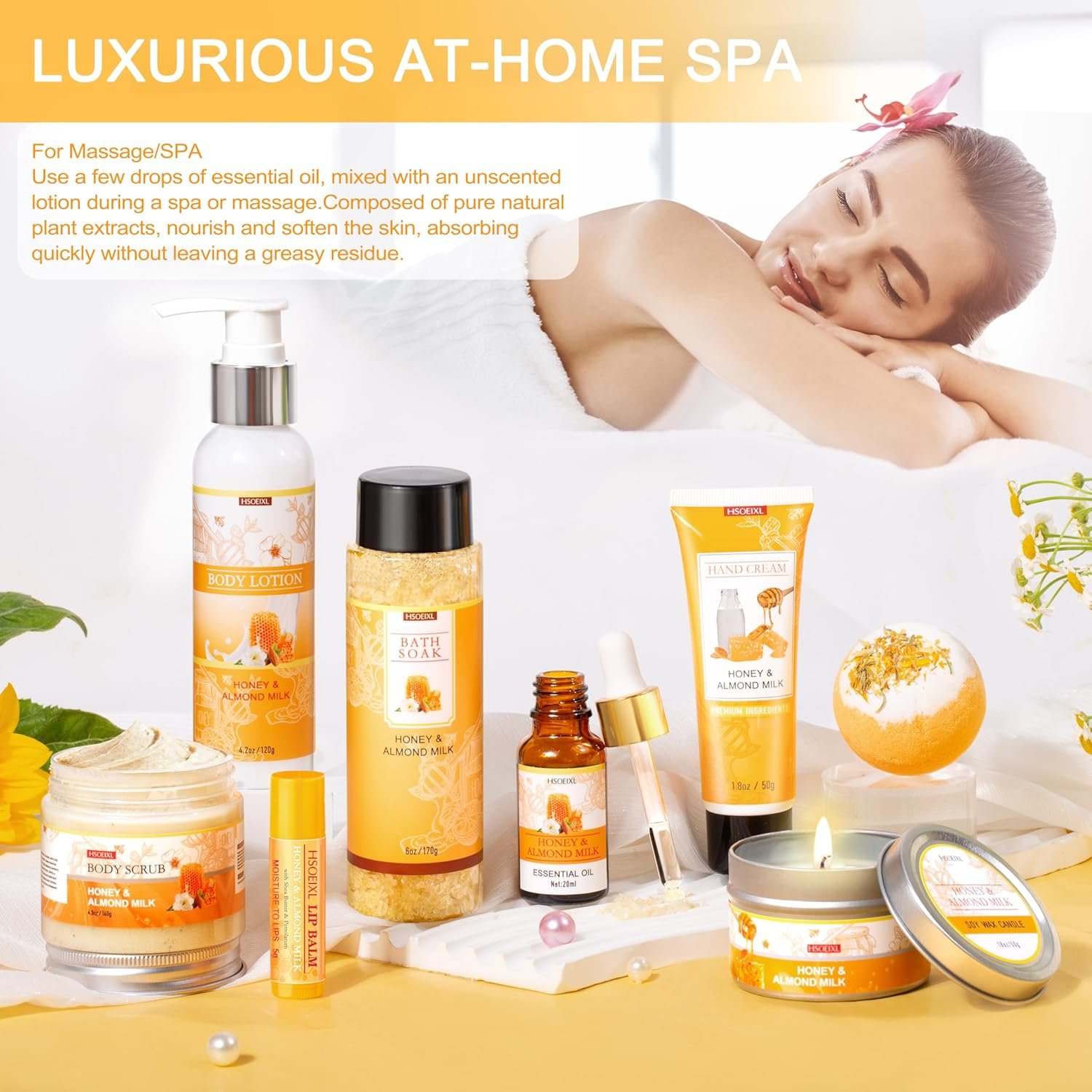 Gifts for Women, Birthday Gift for Women, 9 Pc Almond Milk & Honey Bath and Body Gifts Set, Self Care Gifts Spa Gift Basket, Relaxing Bath Sets for Mom, Girlfriend, Sister, Female Friends, Coworker - Image 6
