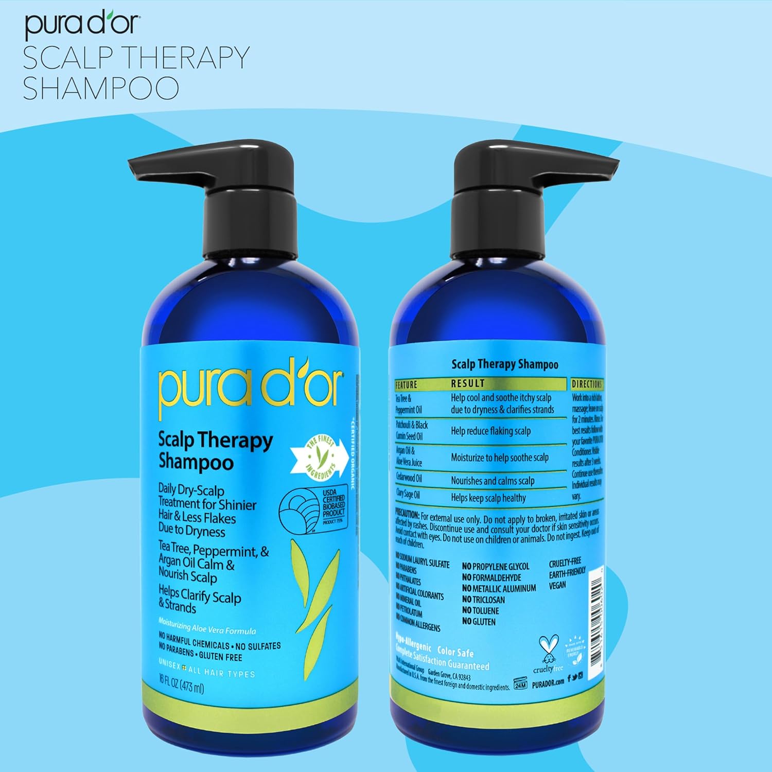 PURA D'OR Scalp Therapy Shampoo - Hydrates & Nourishes Scalp - Scalp Care Shampoo For Itchy Flaky Scalp w/ Tea Tree, Peppermint, Patchouli, Cedarwood, Clary Sage, Argan Oil 16oz (Packaging may vary) (00602) - Image 5