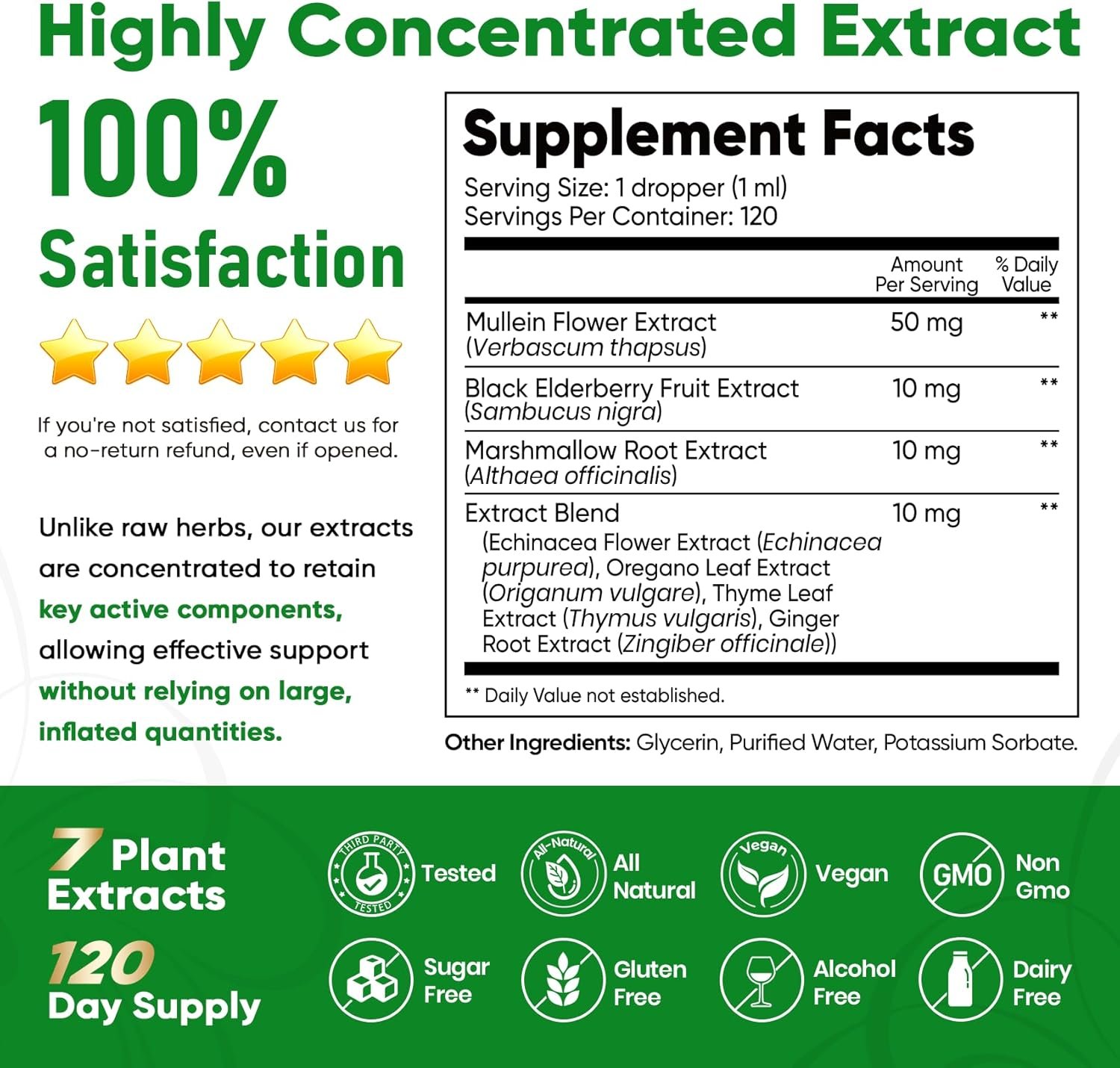 Mullein Drops for Lungs, 120 Servings - Mullein Leaf with 7 Herbs Echinacea, Oregano, Ginger, Elderberry, Marshmallow Root & Thyme - Lung Detox for Smokers - Respiratory, Immune & Lymphatic Drainage - Image 6