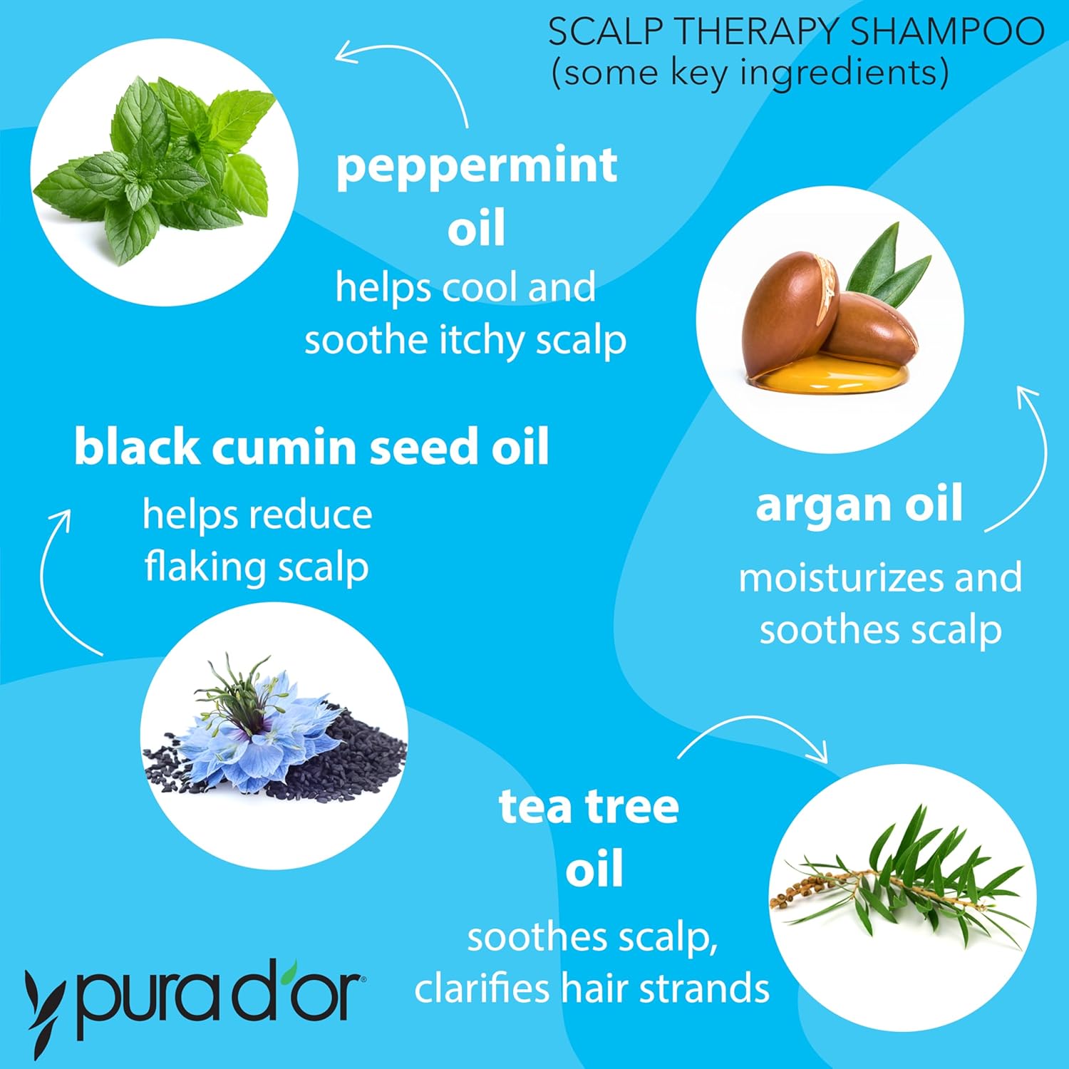 PURA D'OR Scalp Therapy Shampoo - Hydrates & Nourishes Scalp - Scalp Care Shampoo For Itchy Flaky Scalp w/ Tea Tree, Peppermint, Patchouli, Cedarwood, Clary Sage, Argan Oil 16oz (Packaging may vary) (00602) - Image 2