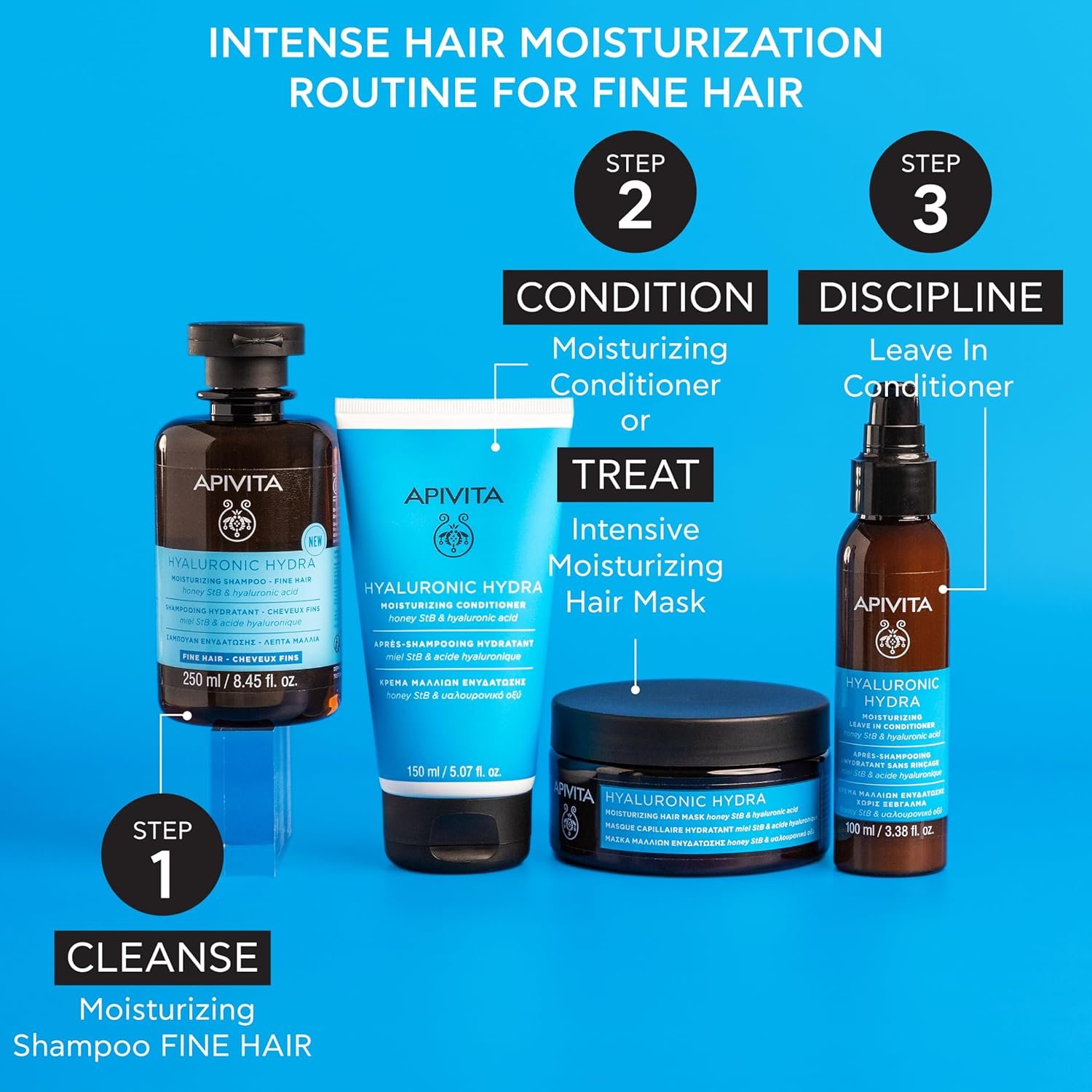Apivita Hyaluronic Hydra Moisturizing Shampoo Fine Hair with Honey StB & Hyaluronic Acid, Natural Sulfate Free Shampoo that Cleanses Gently and Prevents Frizz, Leaving Hair Soft & Lightweight - Image 4