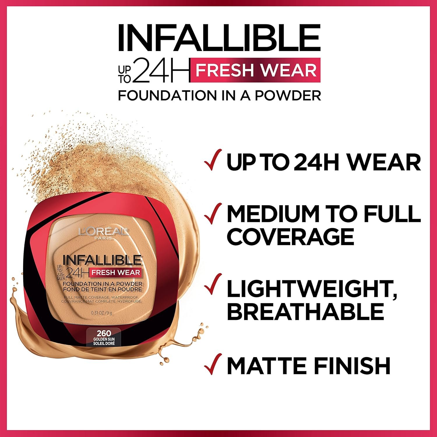 L'Oreal Paris Makeup Infallible Fresh Wear Foundation in a Powder, Up to 24H Wear, Waterproof, Ivory Buff, 0.31 oz. (Packaging May Vary) - Image 5