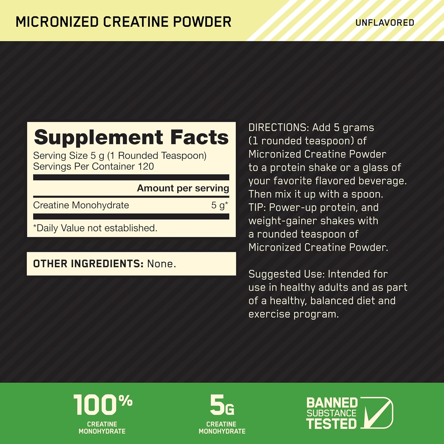 Optimum Nutrition Micronized Creatine Monohydrate Powder, Unflavored, 120 Servings, 600 Grams (Packaging May Vary) - Image 2