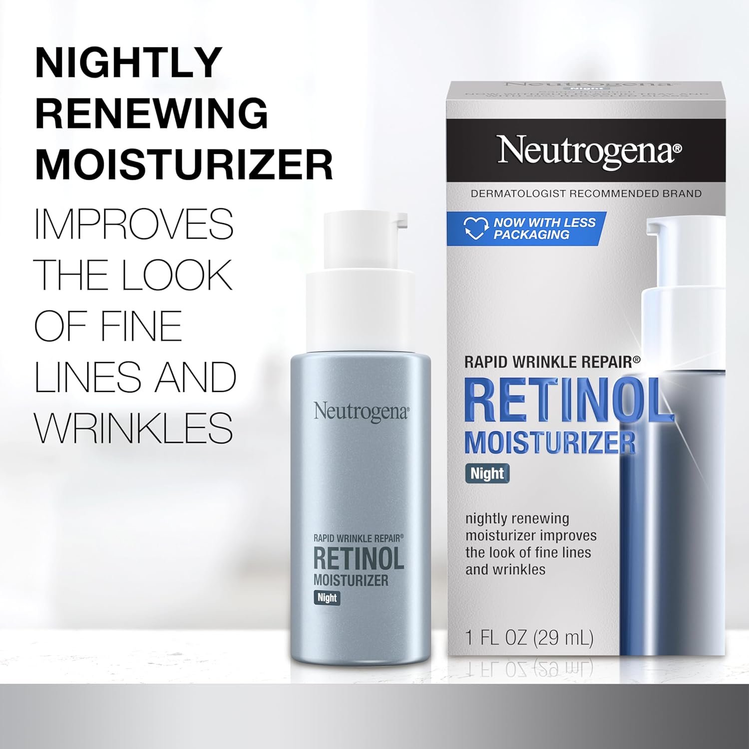 Neutrogena Retinol Face Moisturizer Cream, Rapid Wrinkle Repair, Anti-Wrinkle Night Moisturizer, Anti-Wrinkle Face & Neck Cream Moisturizer with Hyaluronic Acid & Retinol, Paraben-Free, 1 fl. oz - Image 2