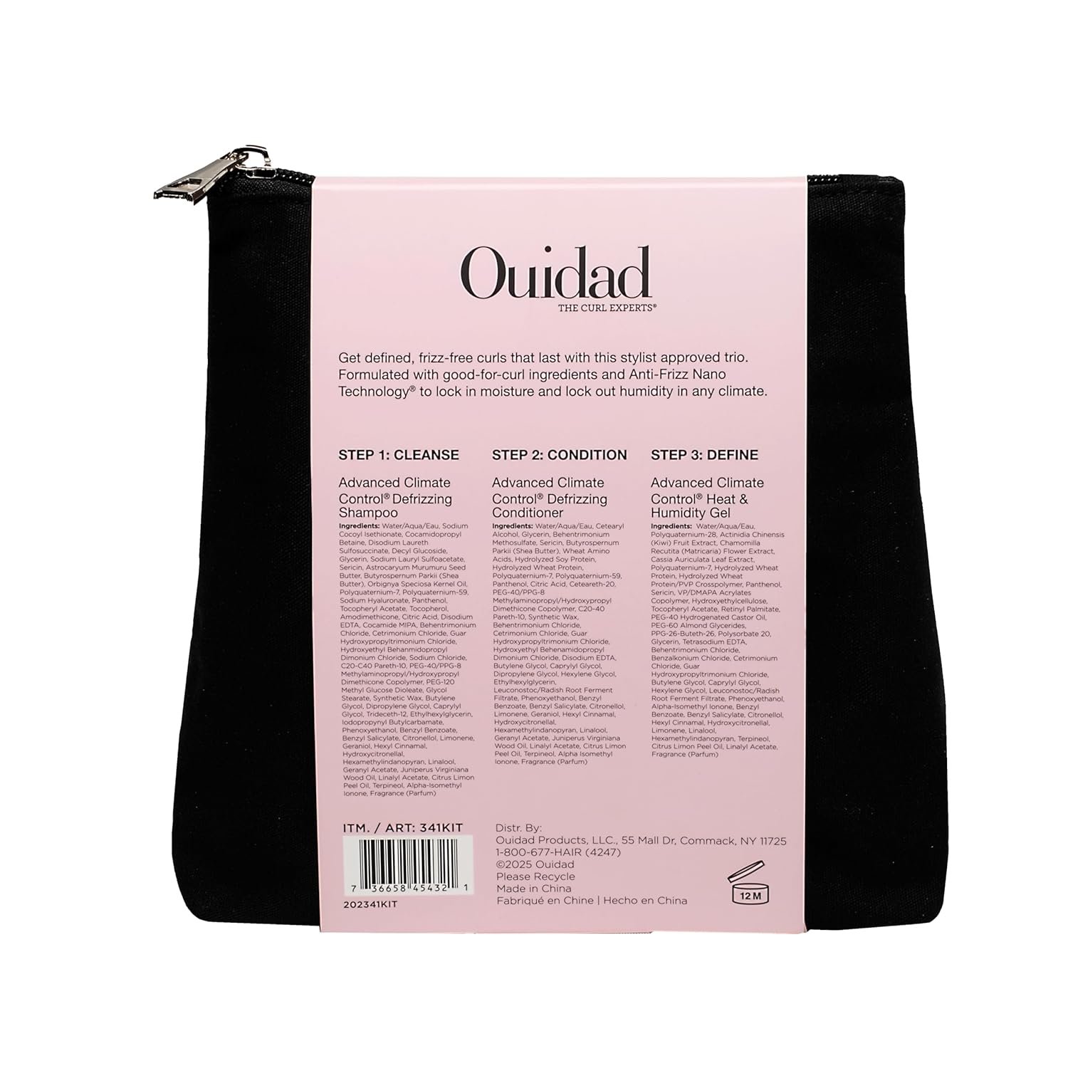 Ouidad Frizz-Free Wash Day Hair Care Kit for Curly Hair, Anti-Frizz Advanced Climate Control Shampoo, Conditioner & Gel, Defines Curls, Fights Humidity, Adds Shine – Includes Canvas Bag, 3-Piece Set - Image 11
