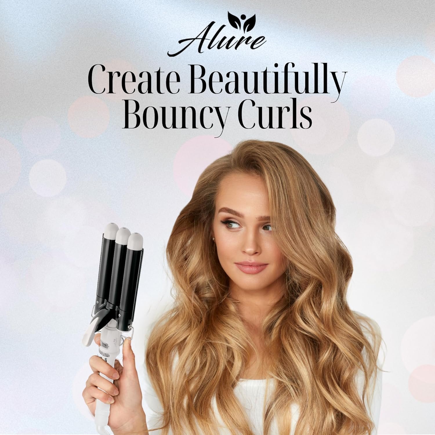 Alure Three Barrel Curling Iron Wand Hair Waver with LCD Temperature Display - 1 Inch Ceramic Tourmaline Triple Barrels, Dual Voltage Crimp (Black/White) - Image 7