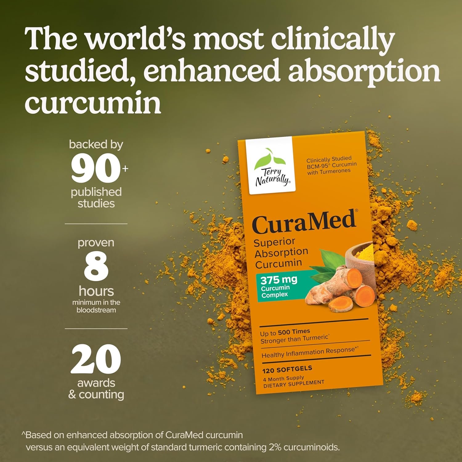 Terry Naturally CuraMed 375mg - Antioxidant Supplement for Brain & Immune Health Support - Dietary Supplement with Curcumin & Turmeric Essential Oil - Herbal Liver Support - 120 Softgels - Image 3