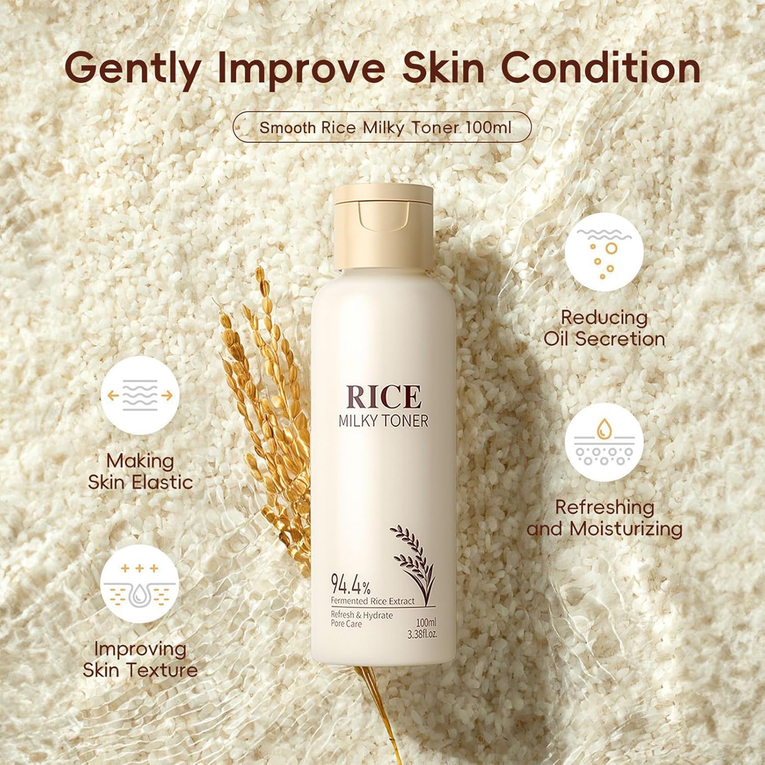 Rice Skincare Set for Women & Girls – Korean Skin Care Set with Rice Cleanser, Toner, Serum, Face Cream, Eye Cream, Sunscreen, Ice Roller, Headband & Card – Moisturizing & Skin Barrier Support (9PCS) - Image 3