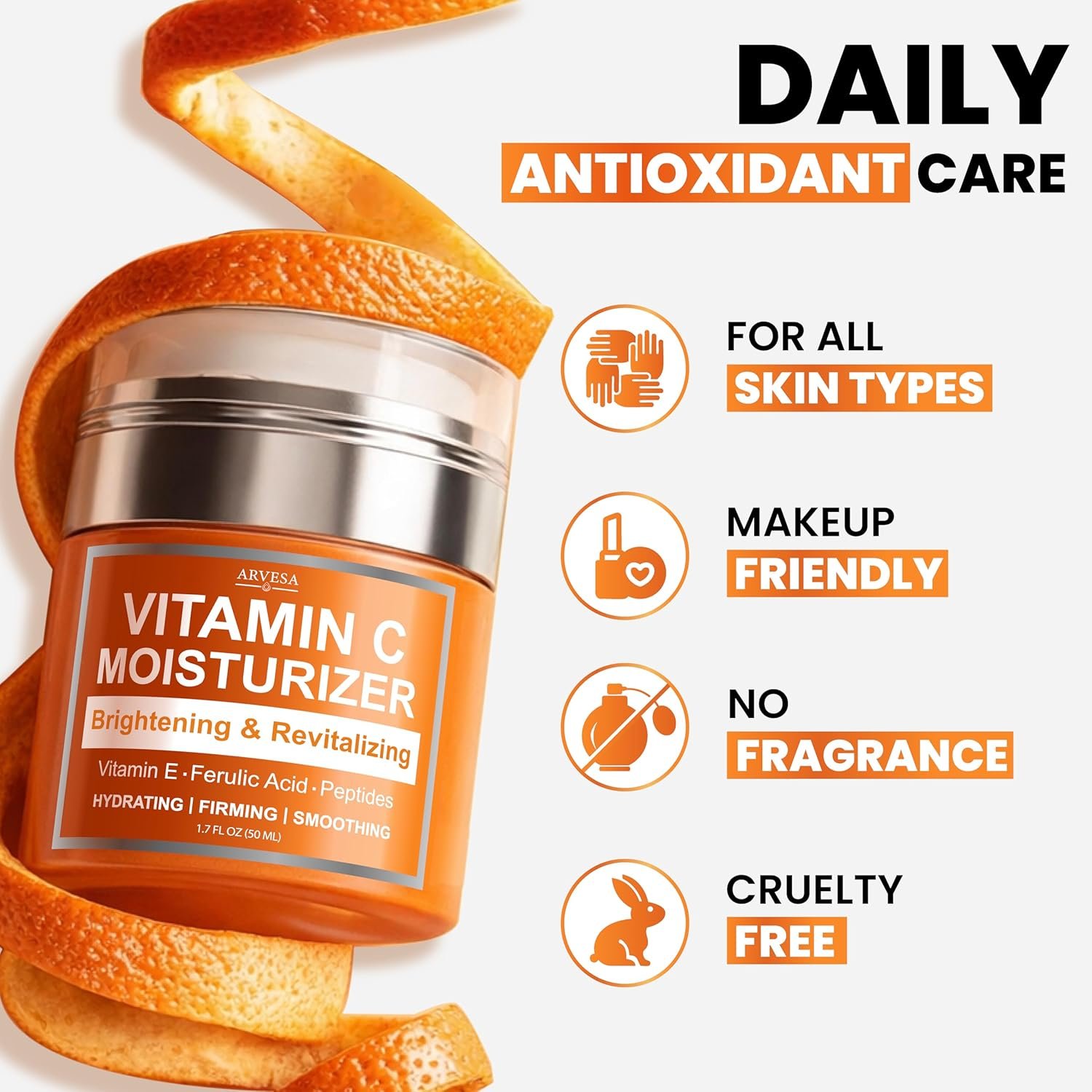Vitamin C Moisturizer for Face - Vitamin C Cream for Face - Brightening & Anti Aging Cream for Women with Ferulic Acid & Peptides - Evens Skin Tone, Reduces Dark Spots & Fine Lines - All Skin Types - Image 8