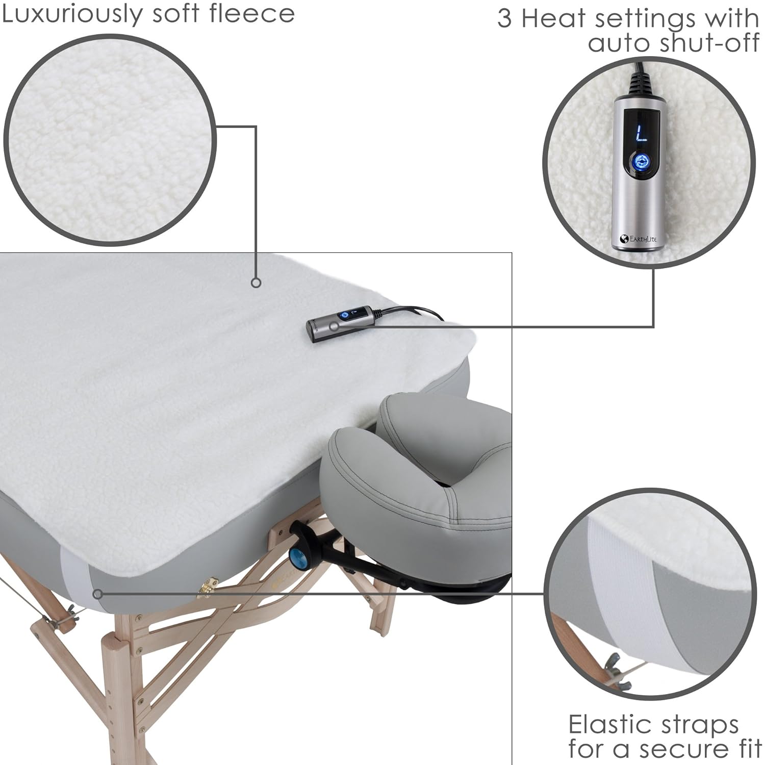 EARTHLITE Massage Table Warmer & Fleece Pad (2in1), ETL Certified, 3 Heat Settings, 13ft Cord/Heating Pad / 1 Year Replacement Guarantee - Image 5