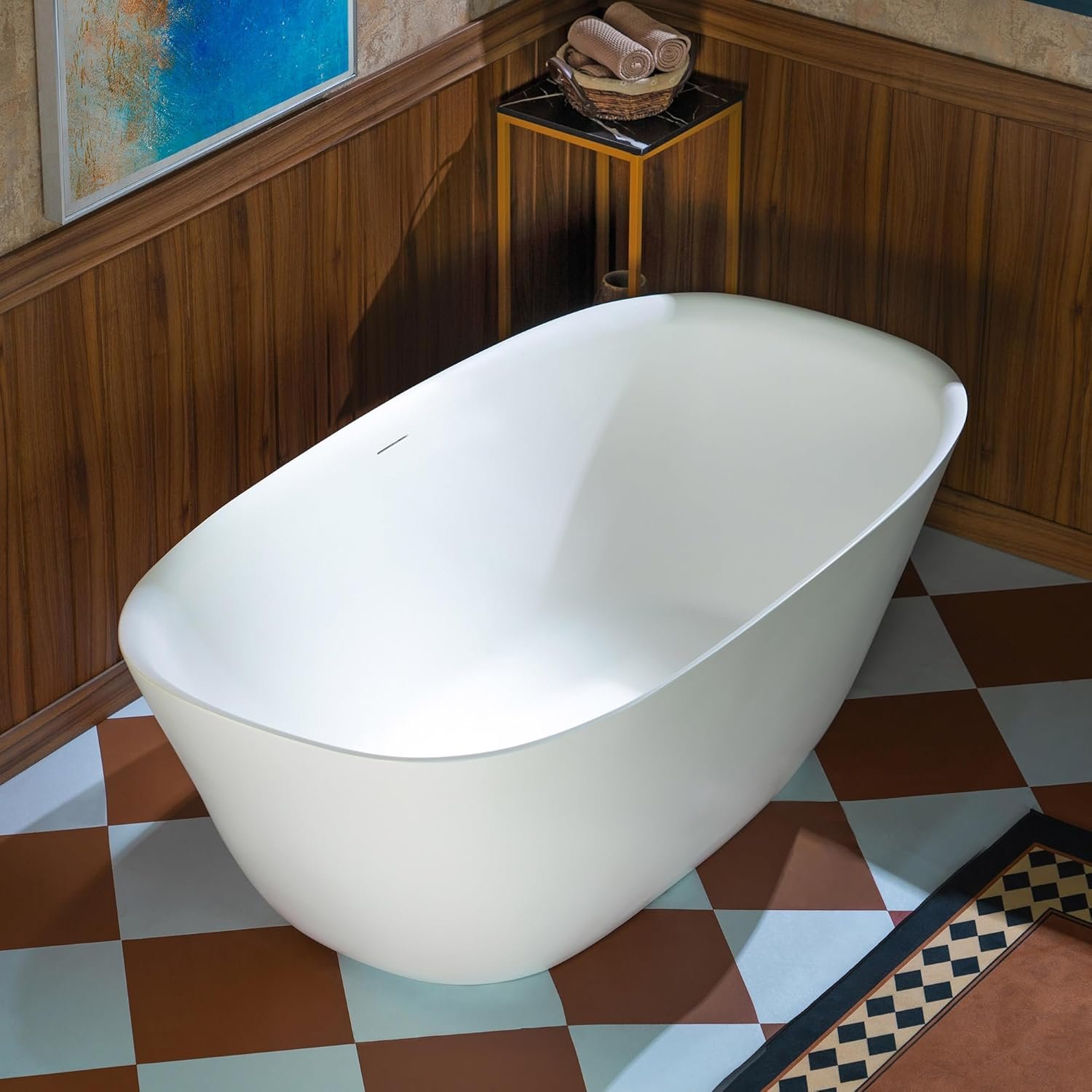 WOODBRIDGE 59" L x 32-5/8" W Luxury Contemporary Solid Surface Stone Resin Freestanding Bathtub in Matte White - Image 13