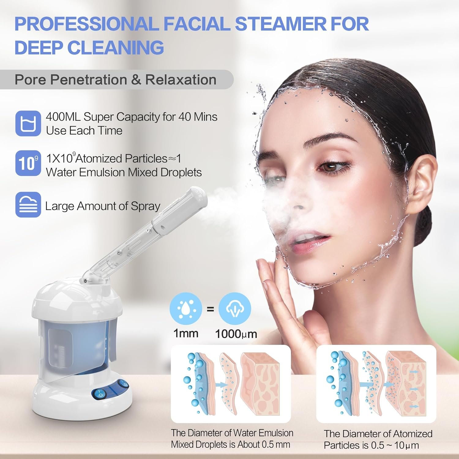 Facial Steamer - Ozone Steamer with Extendable Arm - Professional Nano Ionic Facial Steamer for Deep Cleaning - Portable for Personal Care Use at Home or Salon - Image 3