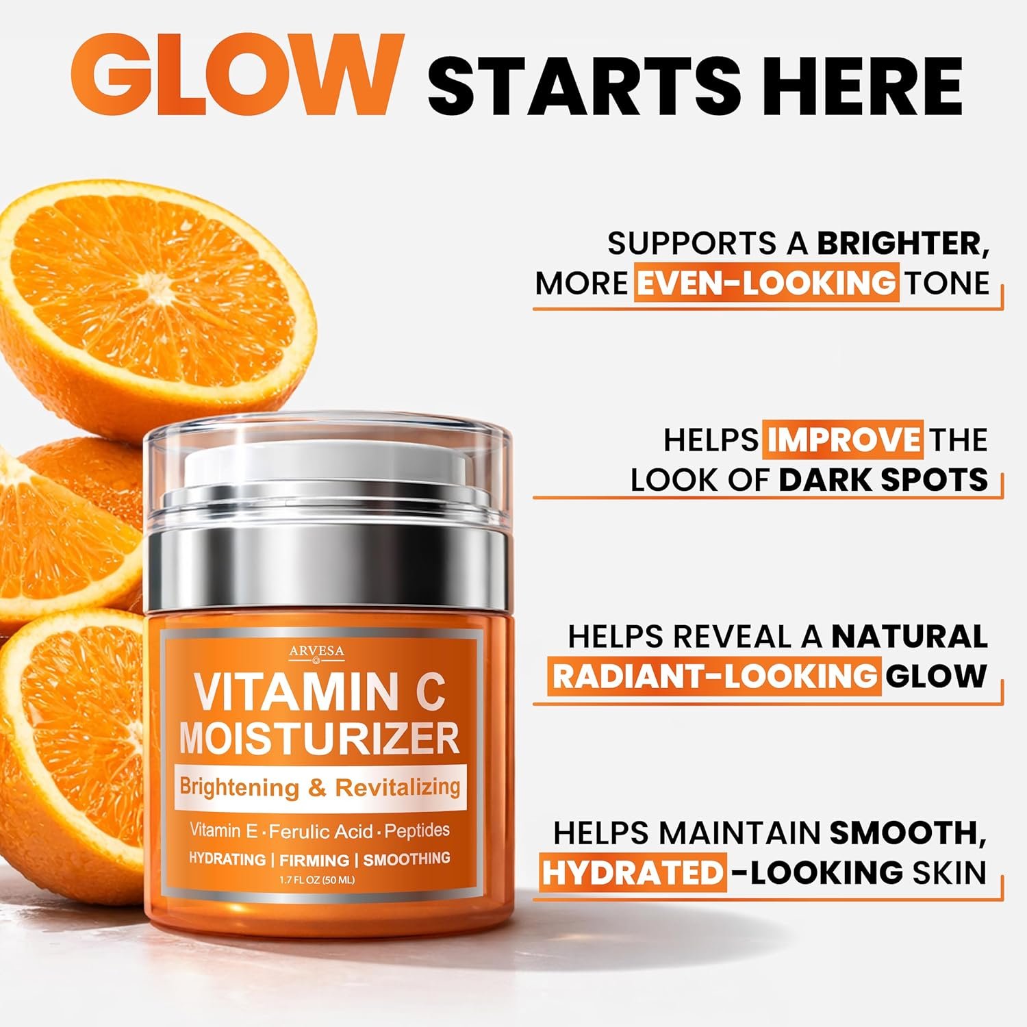 Vitamin C Moisturizer for Face - Vitamin C Cream for Face - Brightening & Anti Aging Cream for Women with Ferulic Acid & Peptides - Evens Skin Tone, Reduces Dark Spots & Fine Lines - All Skin Types - Image 4