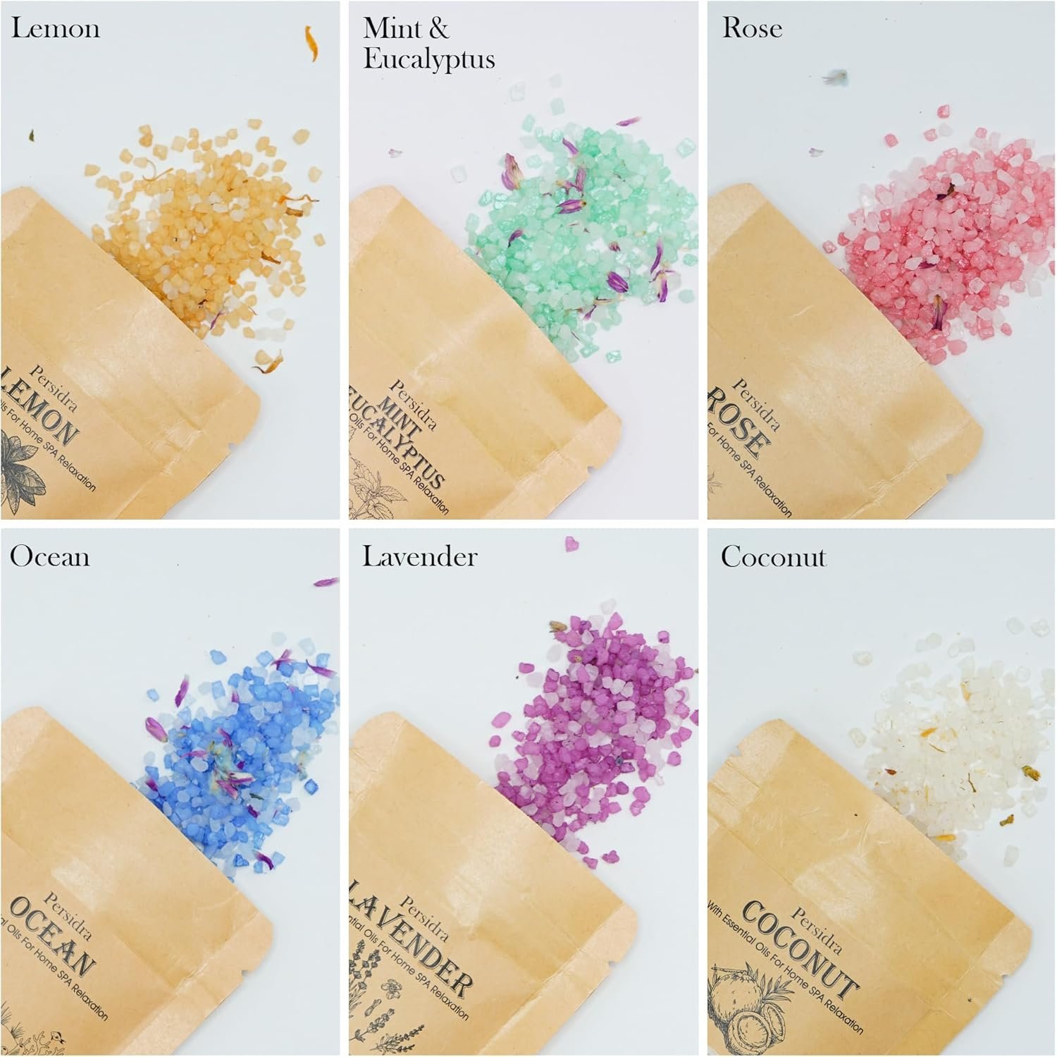 Bath Salts, Bath Salts for Women Relaxing, Father's Day Birthday Gifts, Self Care for Women and Men, Individual Packets with Natural Sea Salt, Minerals and Dried Flower, Spa Bath & Foot Soak, 6 Scents - Image 5
