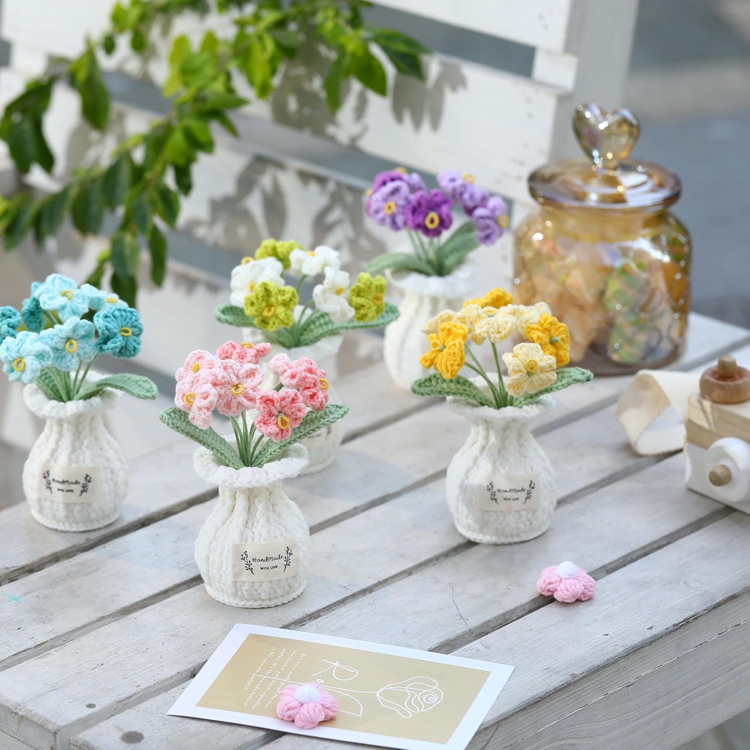 Forget-me-not Crochet Flower Potted Plant Pink - Handmade Desk Decor for Her Girlfriend Wife Mom Friends Sister Graduation Birthday Wedding Anniversary Home Decoration - Image 4