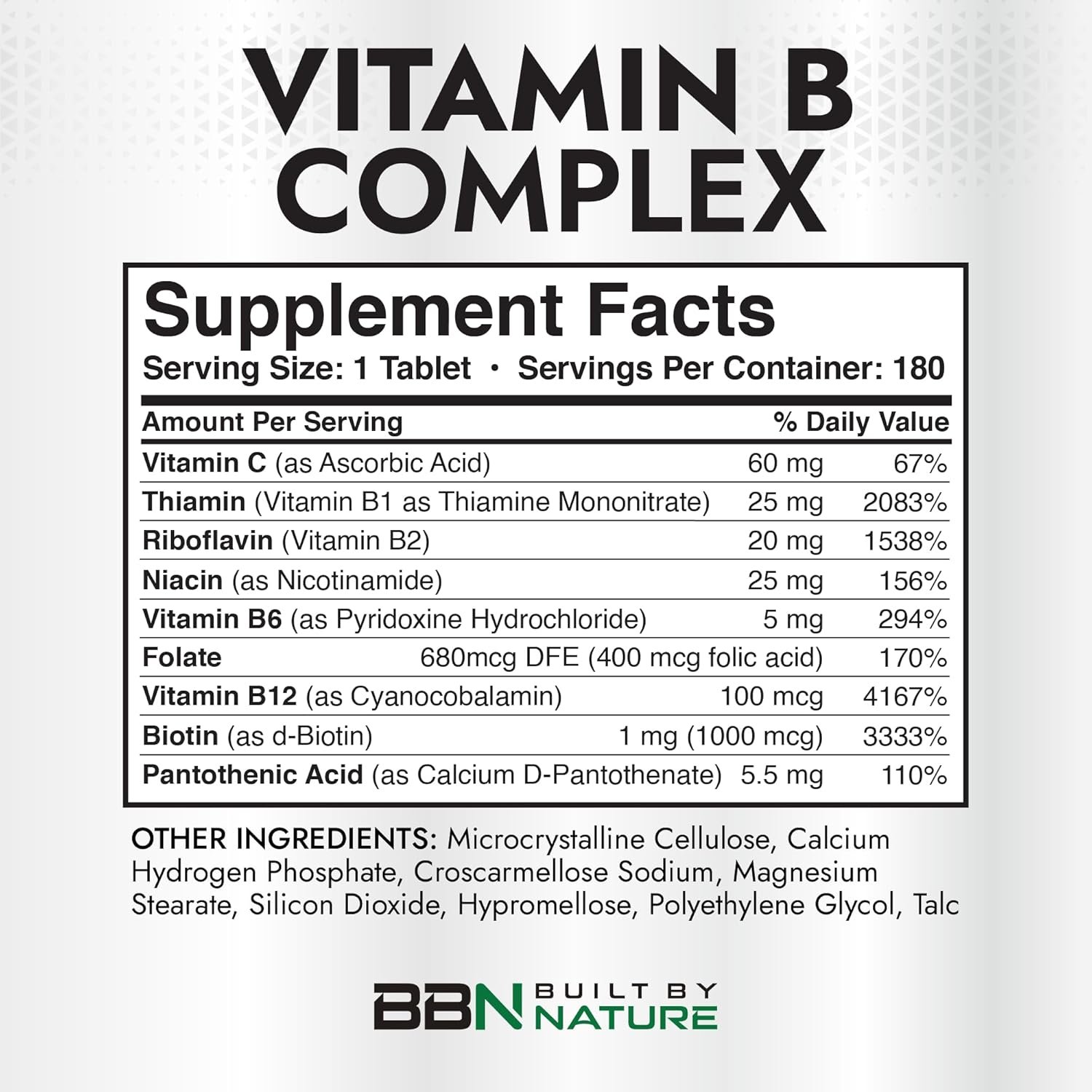 Built by Nature Vitamin B Complex – Super B Complex Vitamins for Women & Men – Energy, Stress & Immune Support – High Potency B Vitamins Complex with B12 – 180 Tablets - Image 4