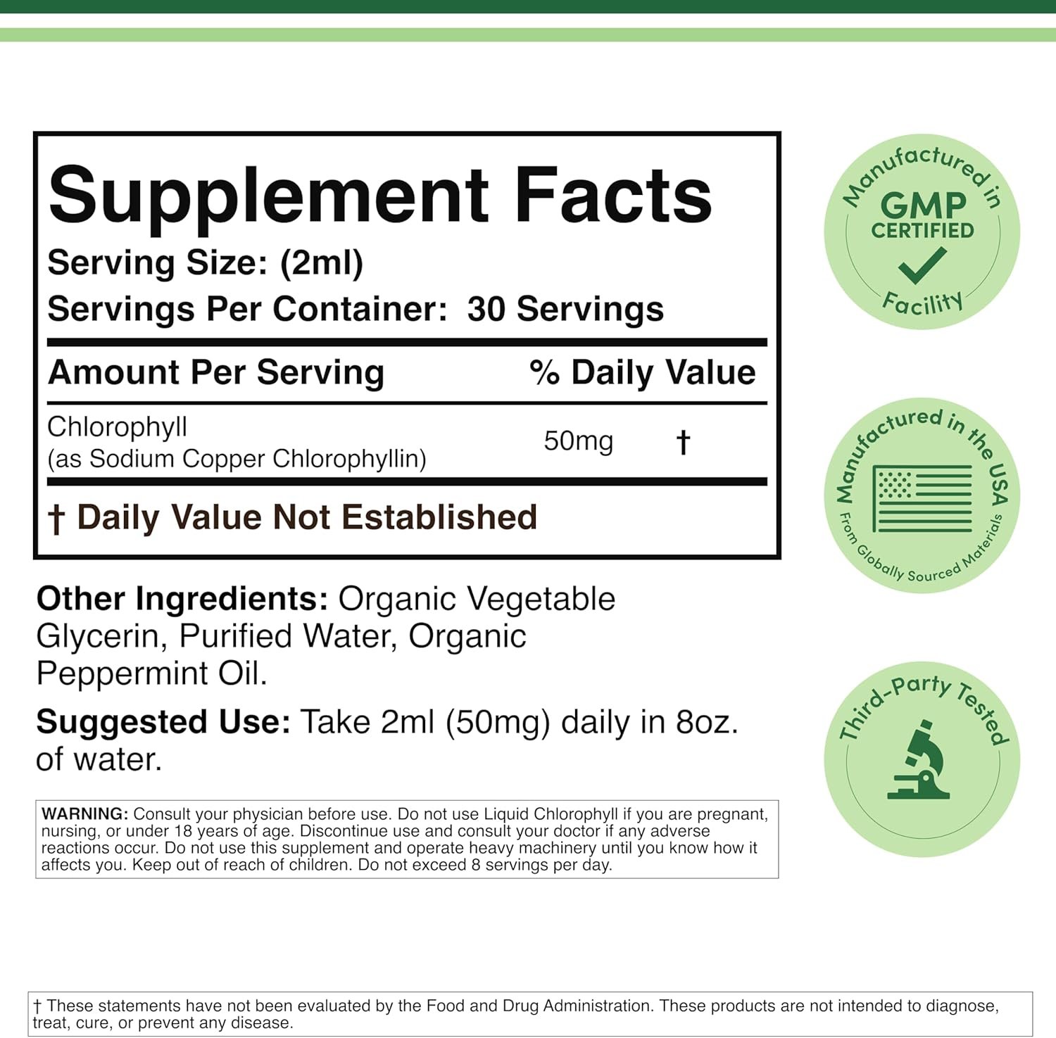 Chlorophyll Liquid Drops - for Digestion, Gut Health, Energy and Detox - Vegan Safe (Rich, Full Texture and Taste, Not Watered Down), 2oz Peppermint Flavored, by Double Wood - Image 2
