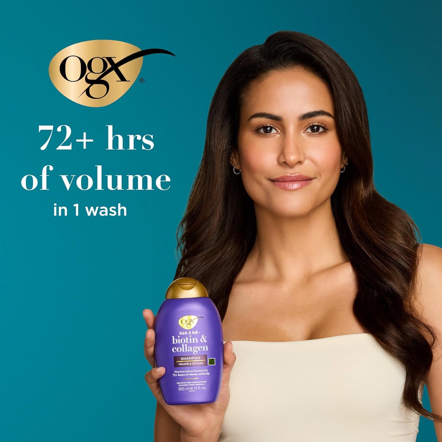 OGX Thick & Full + Biotin & Collagen Volumizing Shampoo, Nutrient-Infused Hair Shampoo with Vitamin B7 Biotin Gives Hair Volume & Body for 72+ Hours, Sulfate-Free Surfactants, 13 fl. oz - Image 2