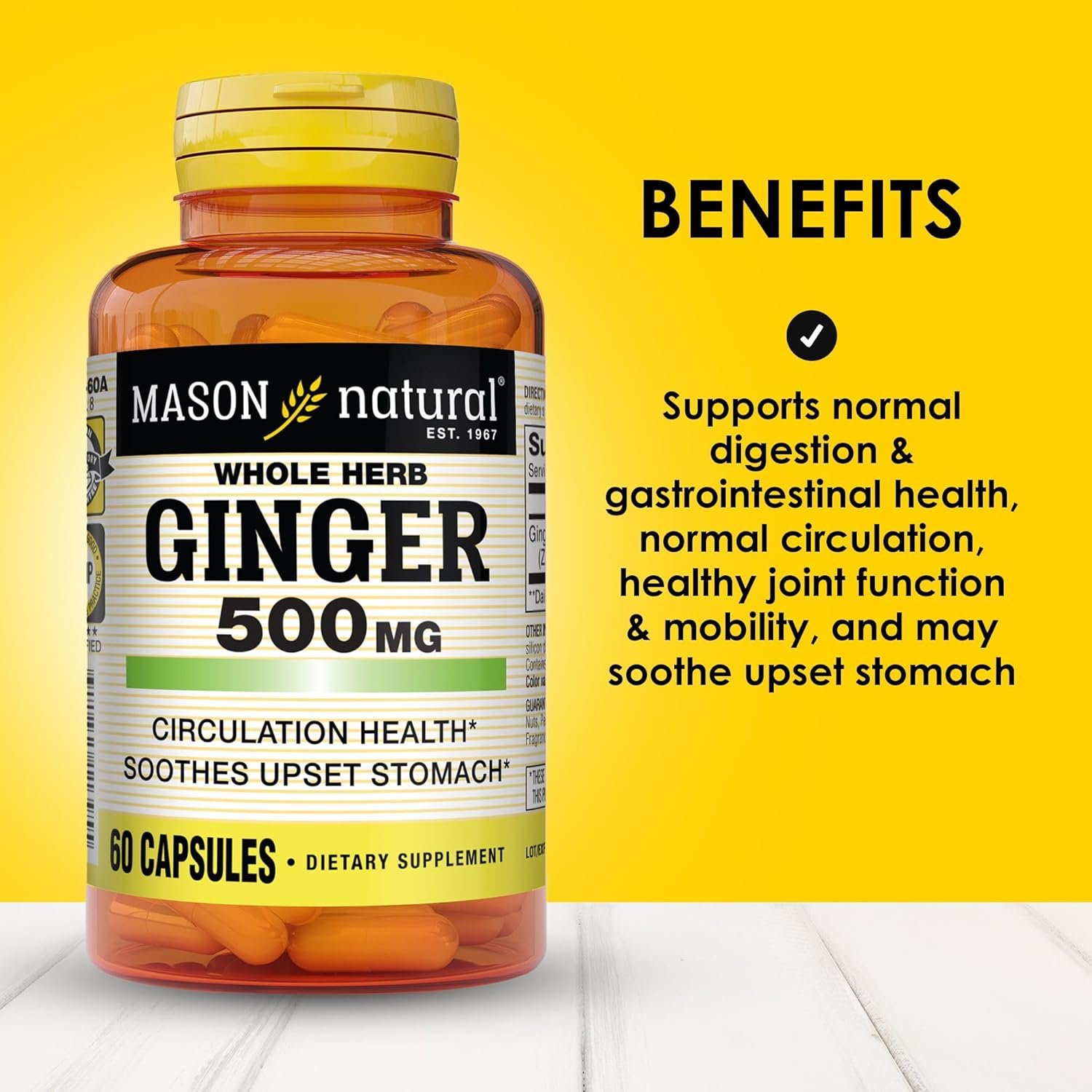MASON NATURAL Whole Herb Ginger 500 mg, 2 Month Supply, Natural Herbal Supplement, 60 Capsules - Image 2