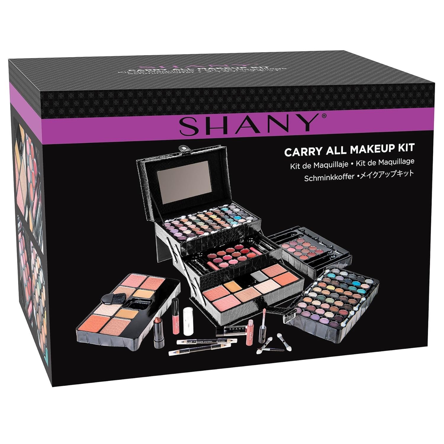 SHANY All In One Makeup Set, 67 Colors Eyeshadow, Blushes, Face Powder, Lipstick, Eye liners, Make up Pencils and Cosmetics Mirror - Makeup Kit With Reusable Beauty Organizer Train Case - Black - Image 2