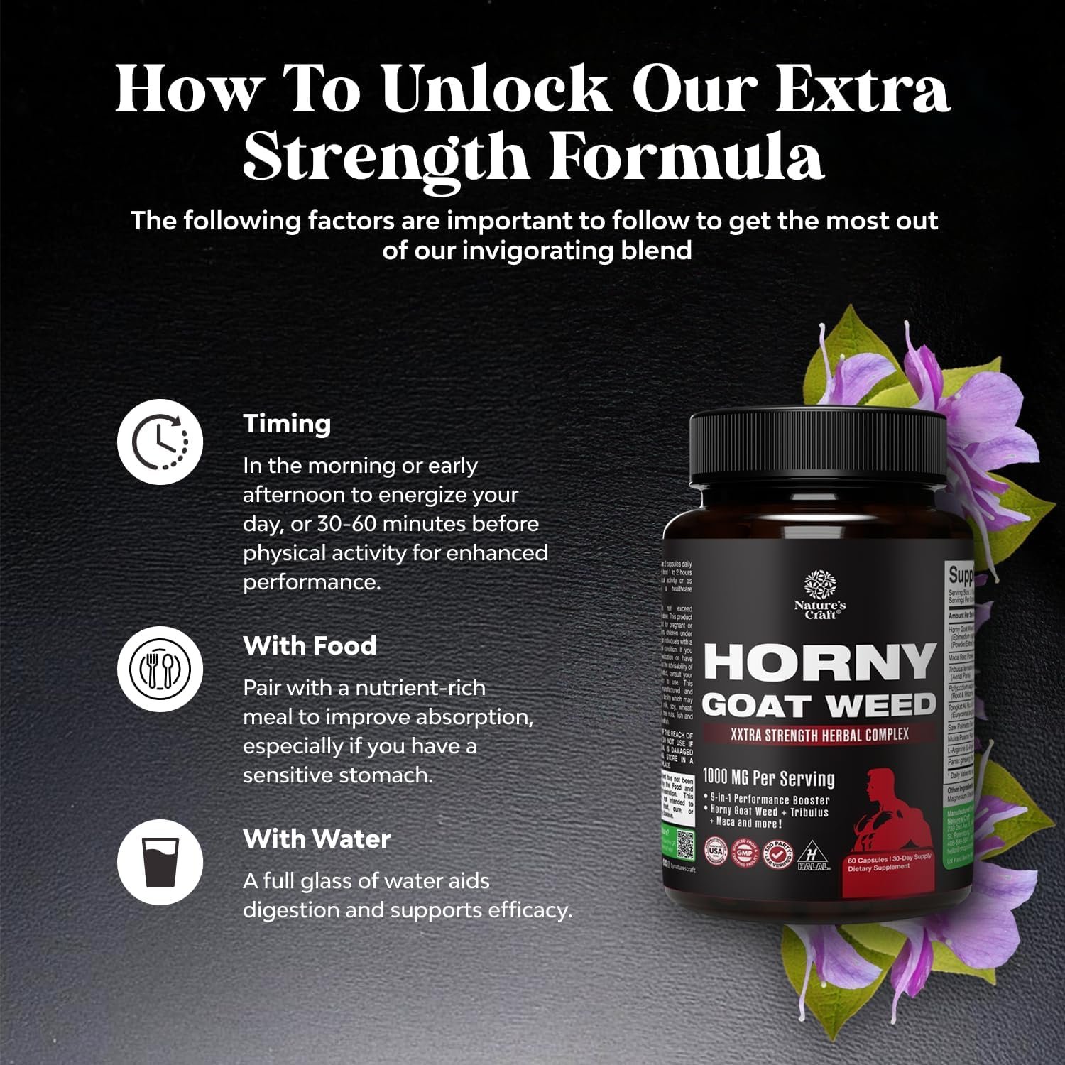 Horny Goat Weed for Men - Extra Strength Male Supplement with Black Maca Root, Tongkat Ali, Saw Palmetto & Panax Ginseng Extract for Stamina & Energy - 60 Count - Image 5