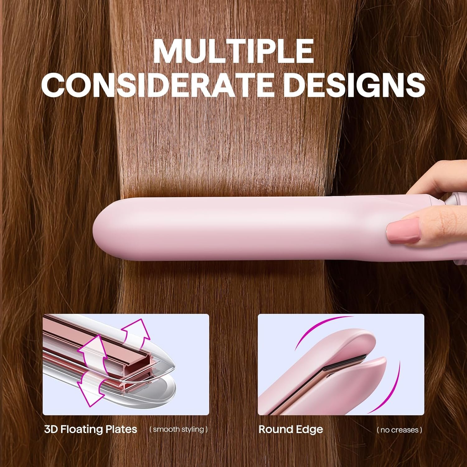 Wavytalk 3 in 1 Curling Wand Set, Multi Curl, Curling Iron Set with Heated Round Brush, Flat Iron Hair Straightener, 1 1/4 inch Curling Iron, Dual Voltage Hair Curler(Pink) - Image 3